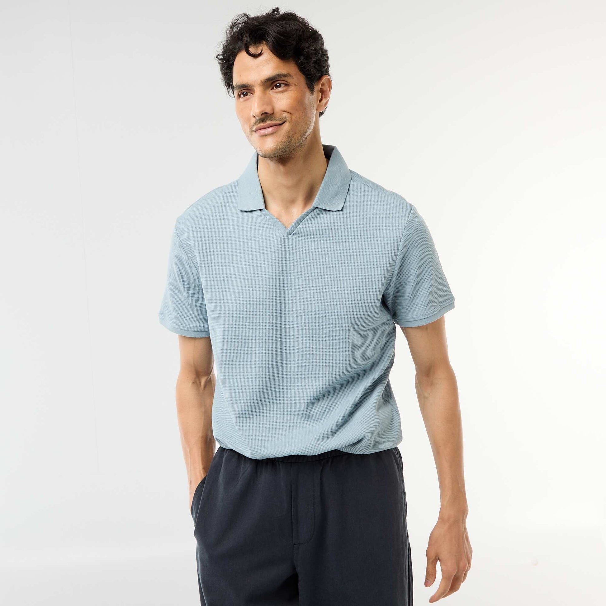 Polo en piqué de coton à manches courtes BLEU