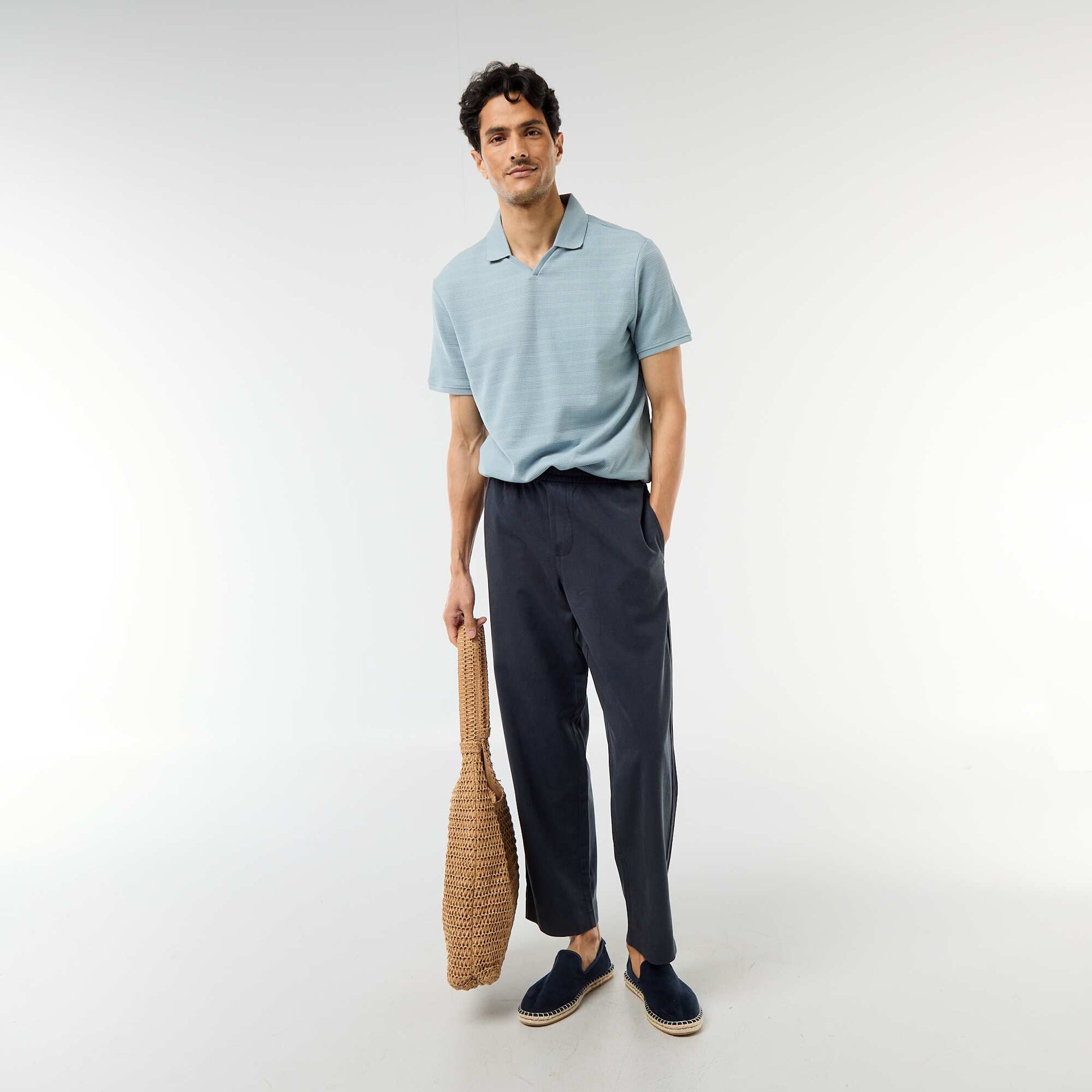 Polo en piqué de coton à manches courtes BLEU