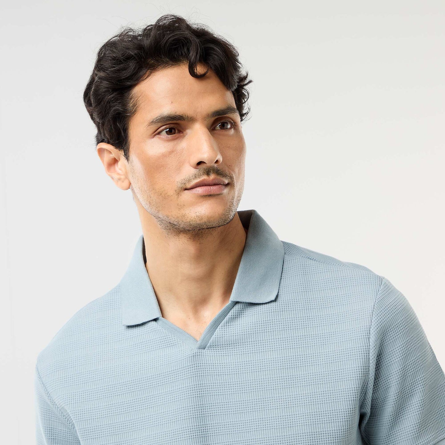 Polo en piqué de coton à manches courtes BLEU