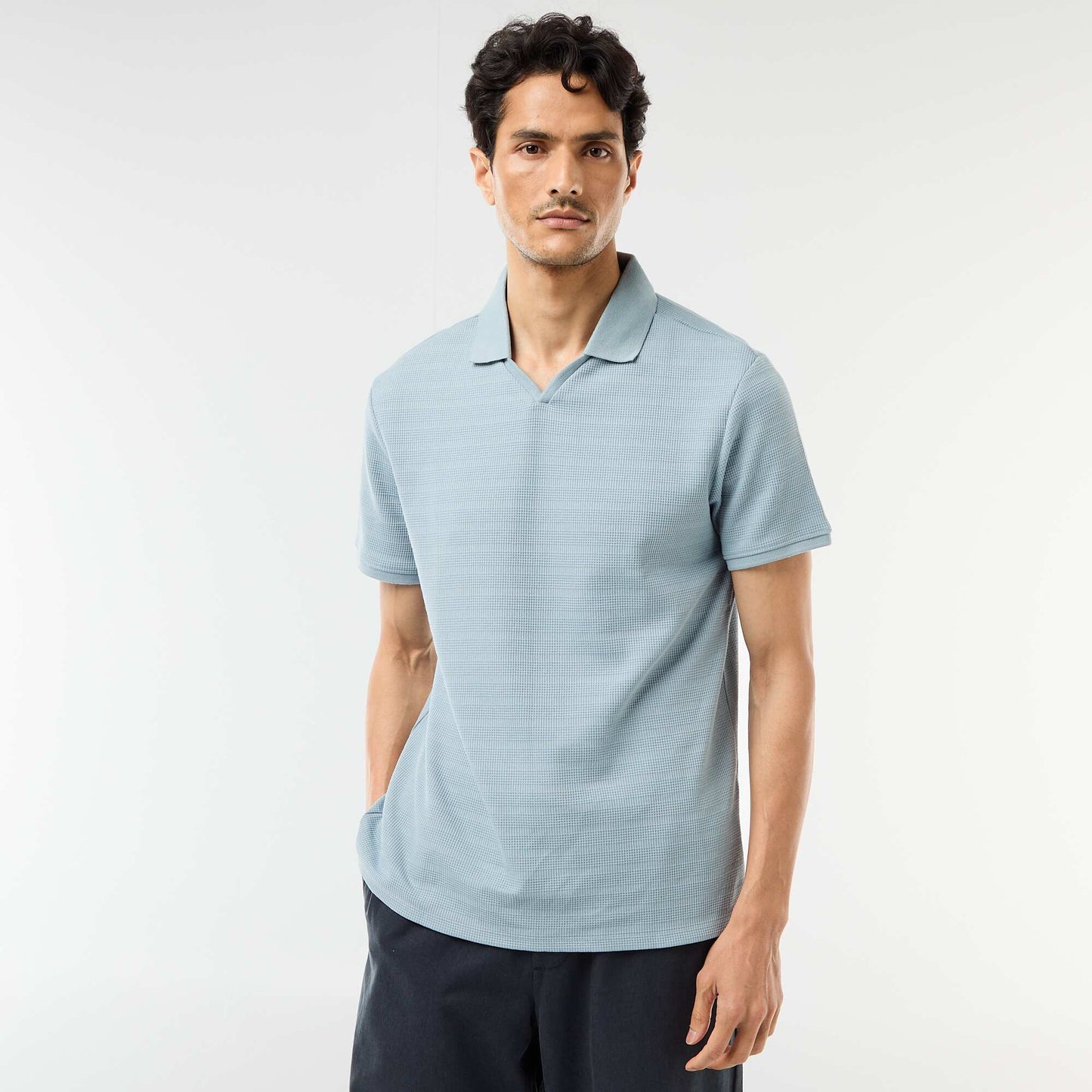 Polo en piqué de coton à manches courtes BLEU