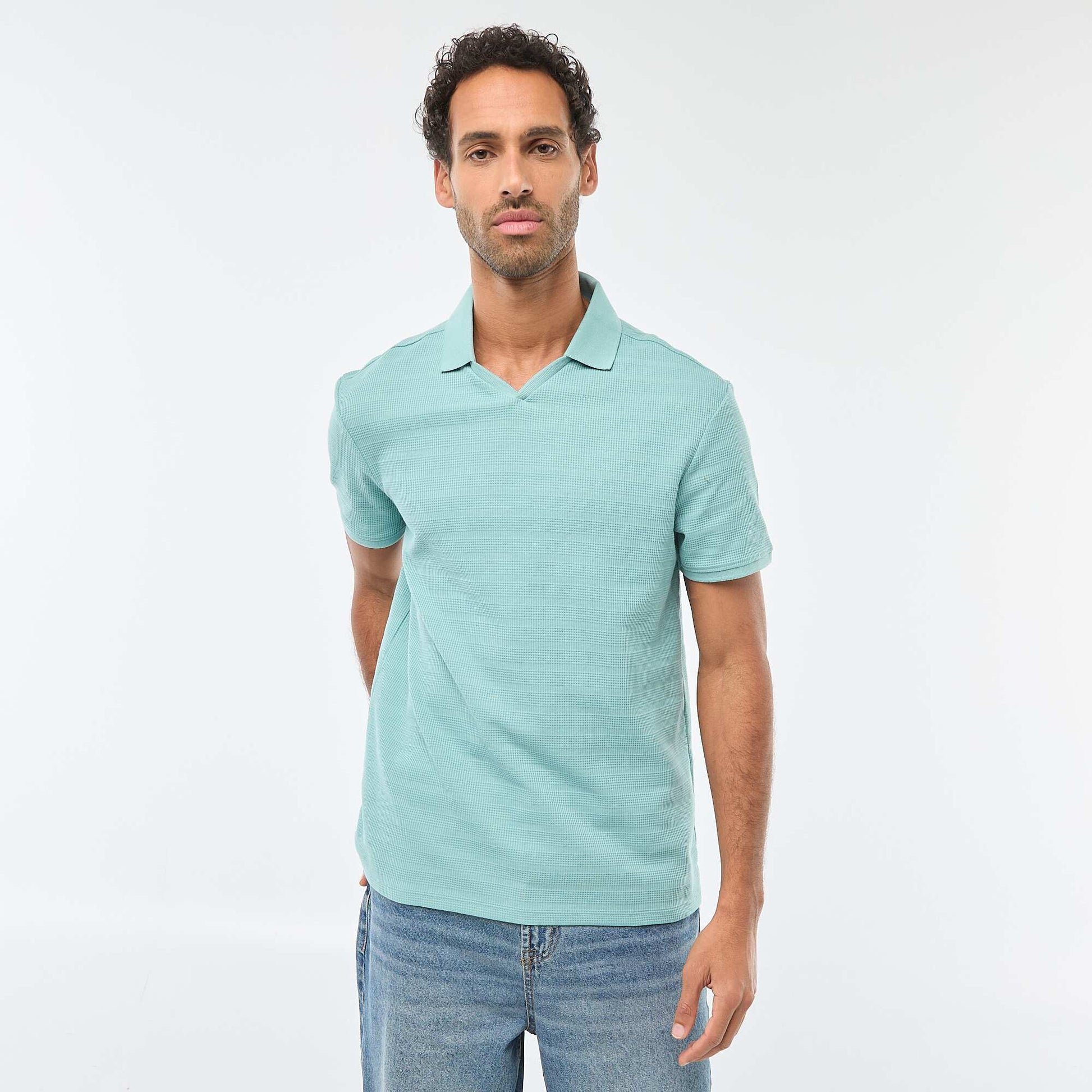 Polo en piqué de coton à manches courtes BLEU