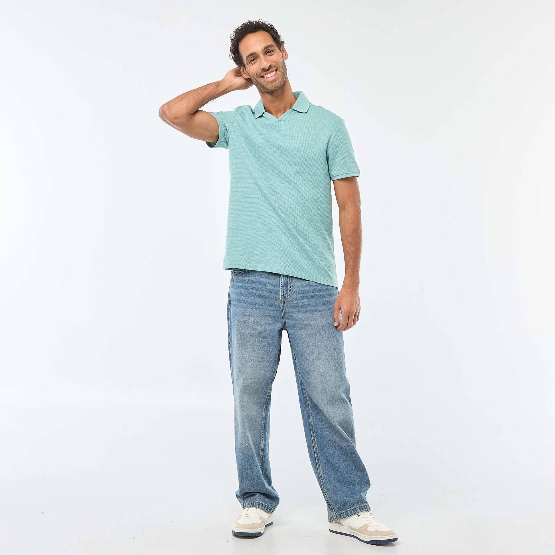 Polo en piqué de coton à manches courtes BLEU