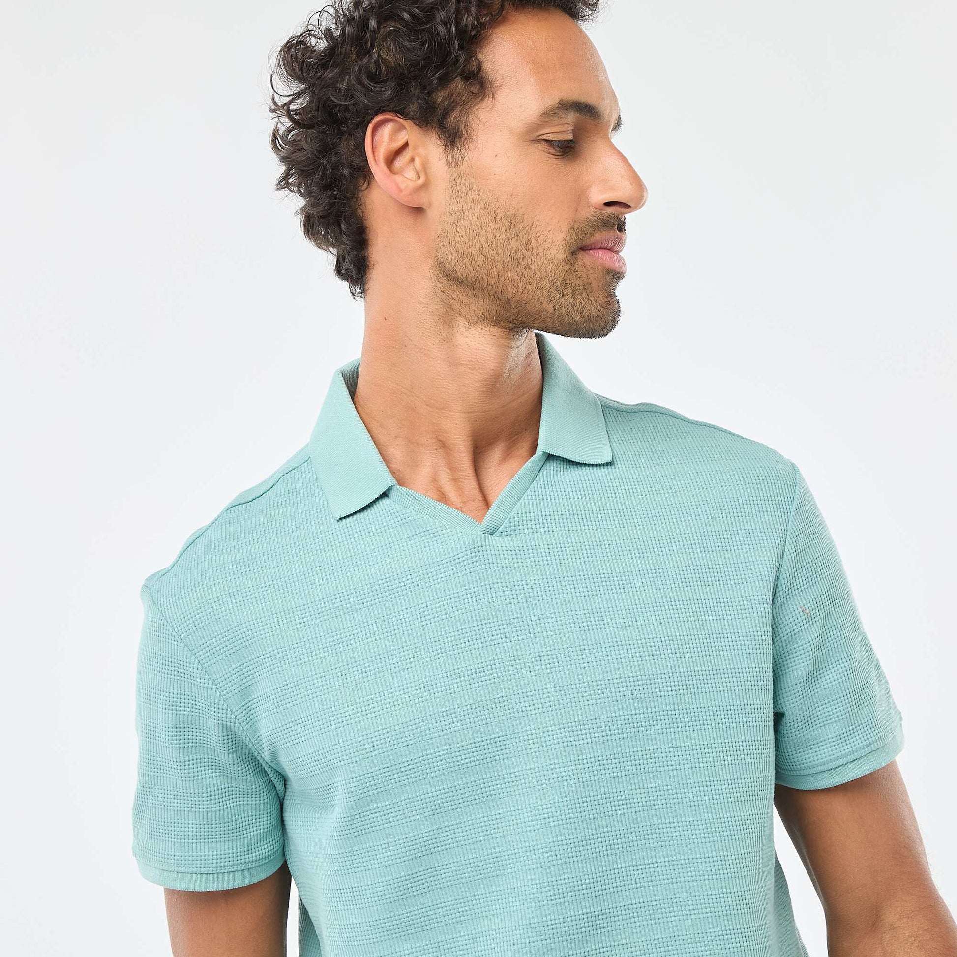 Polo en piqué de coton à manches courtes BLEU