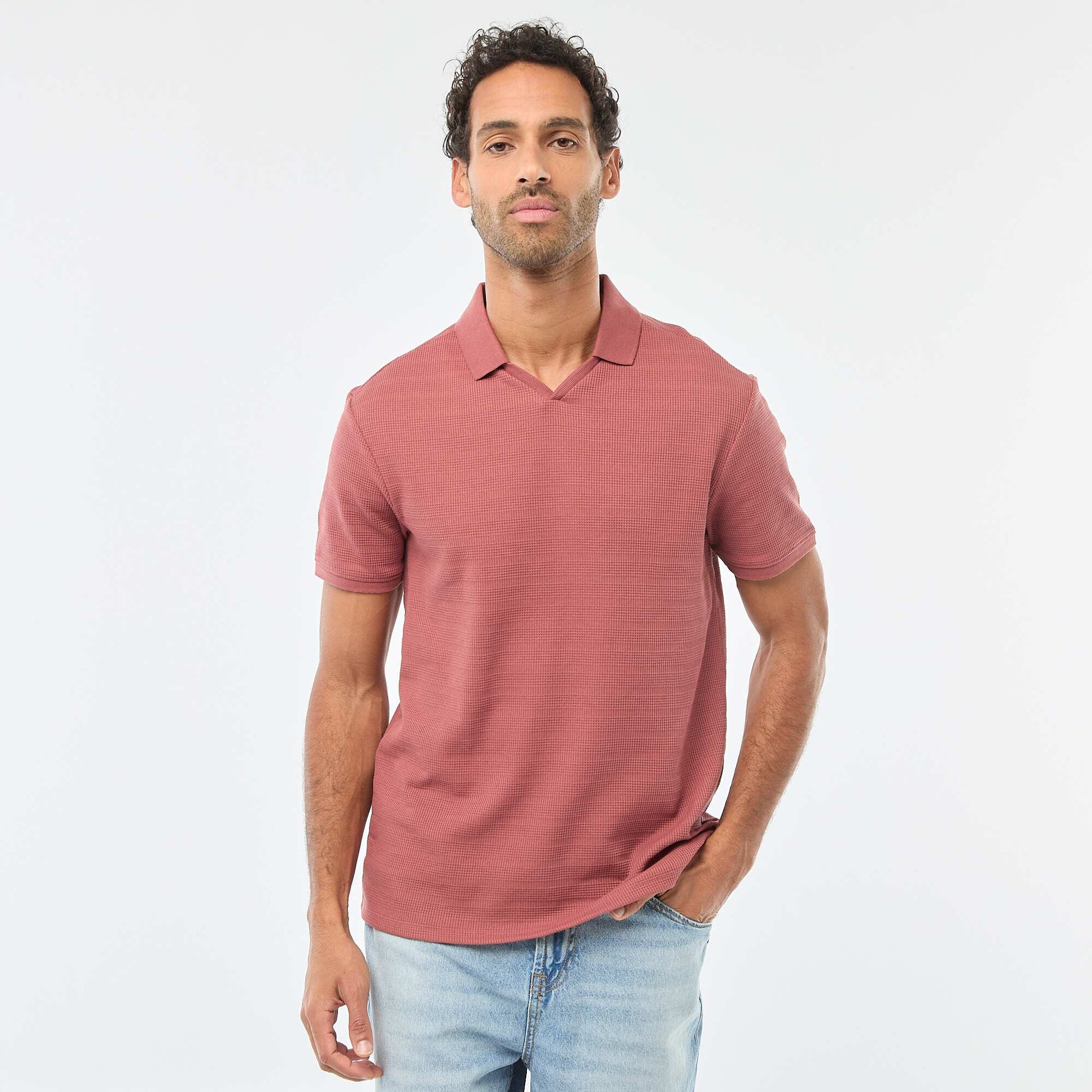 Polo en piqué de coton à manches courtes ROUGE