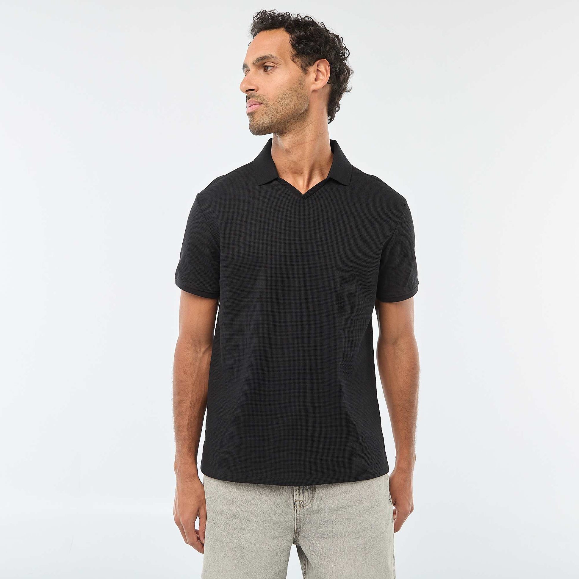 Polo en piqué de coton à manches courtes NOIR