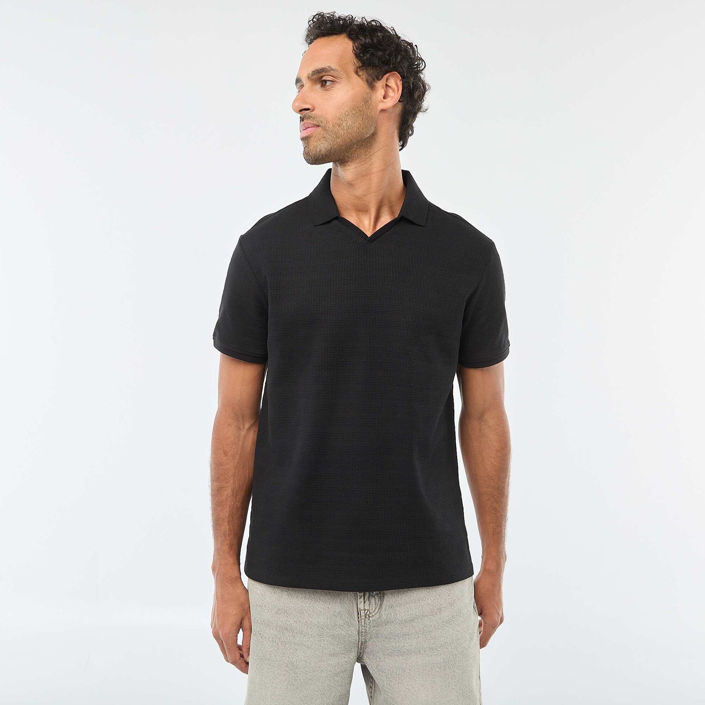 Polo en piqué de coton à manches courtes NOIR