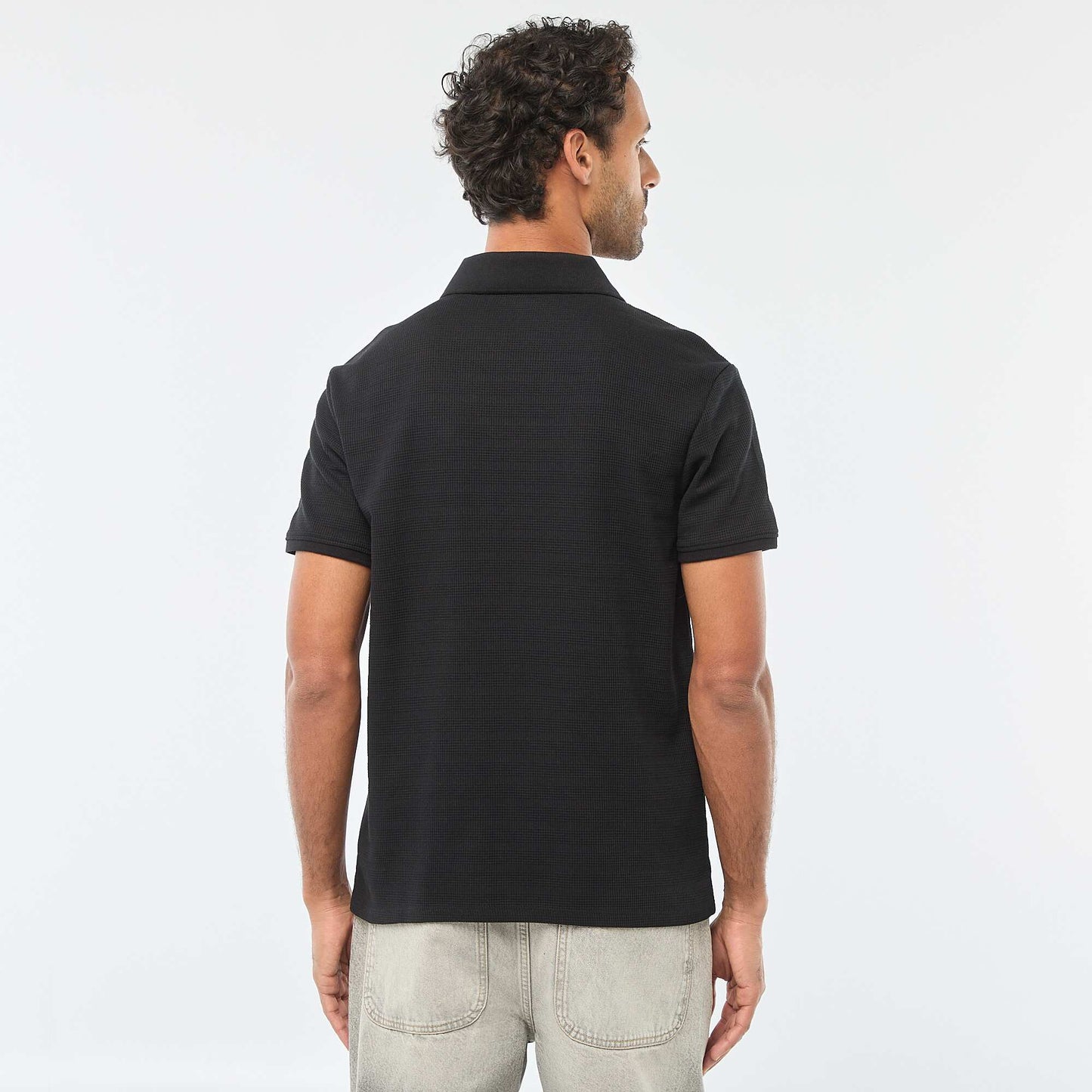 Polo en piqué de coton à manches courtes NOIR