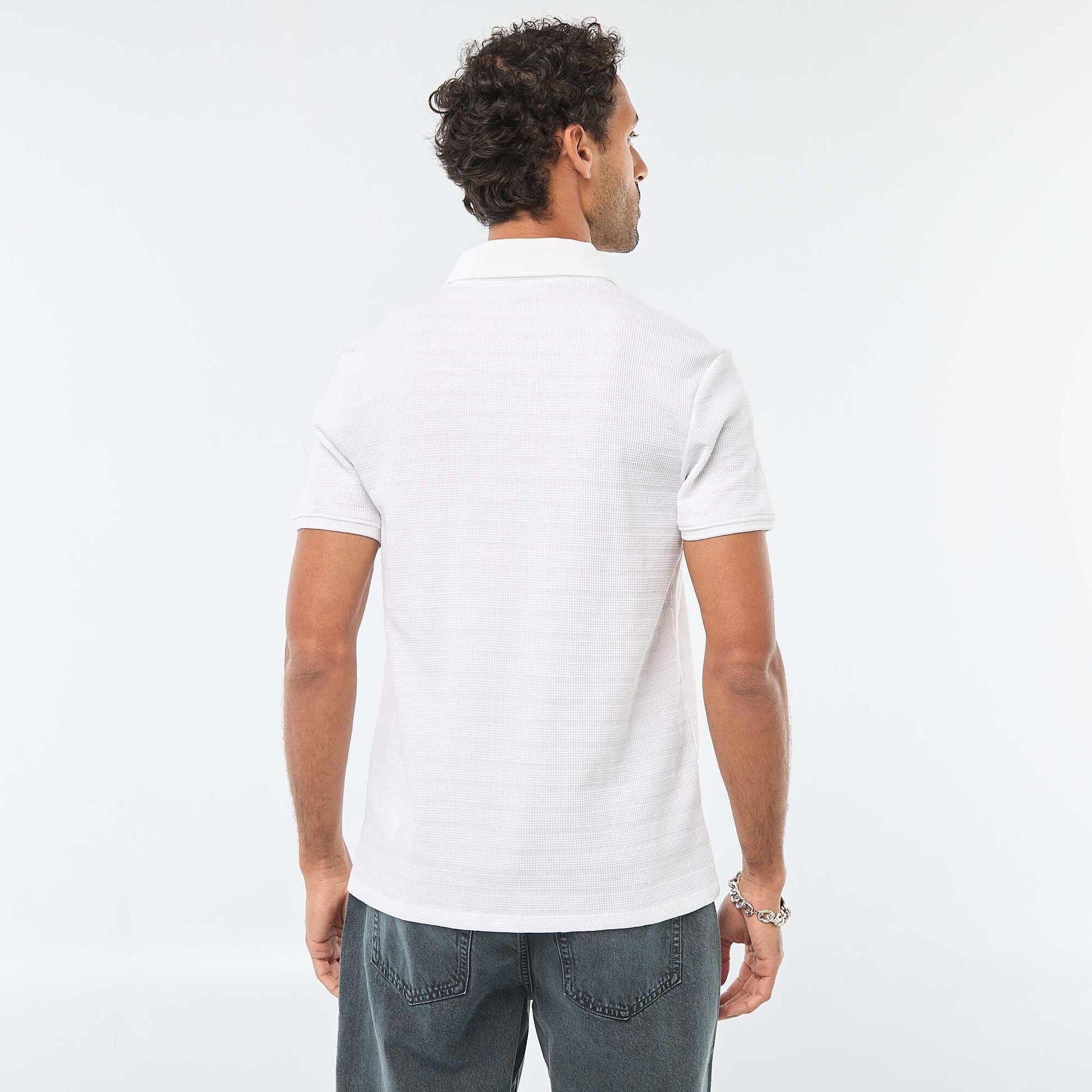 Polo en piqué de coton à manches courtes BLANC
