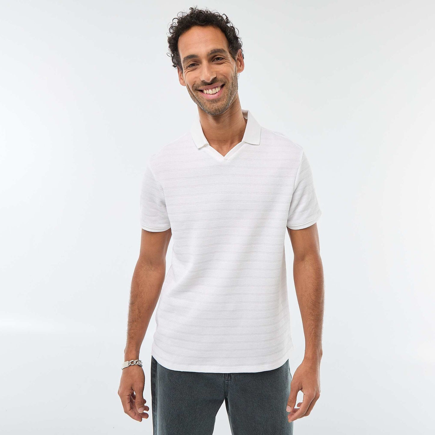 Polo en piqué de coton à manches courtes BLANC