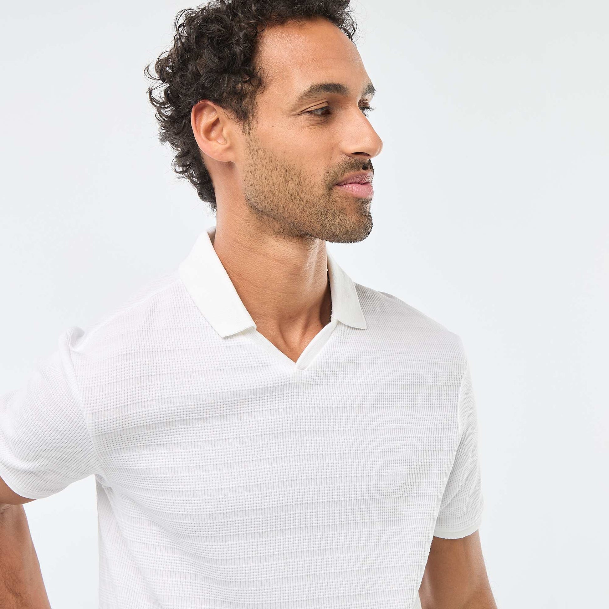 Polo en piqué de coton à manches courtes BLANC