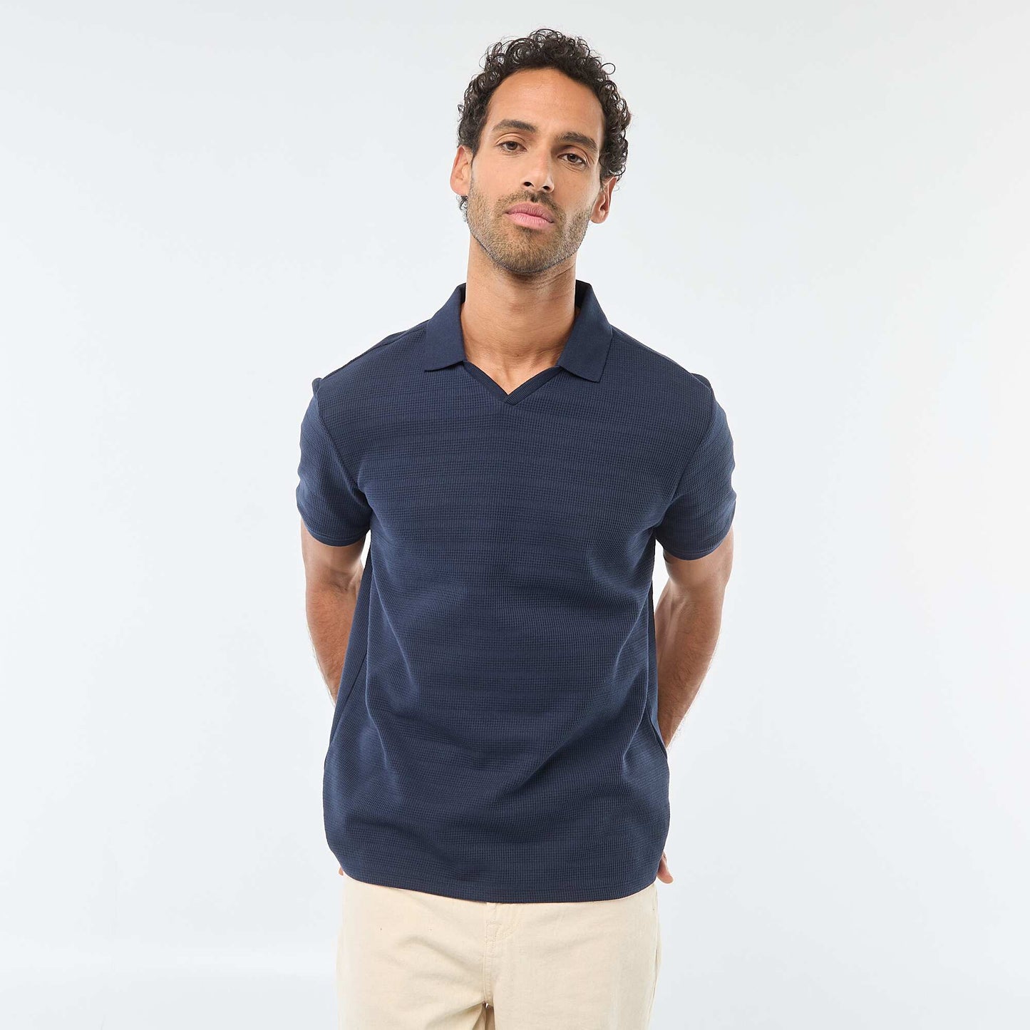 Polo en piqué de coton à manches courtes BLEU