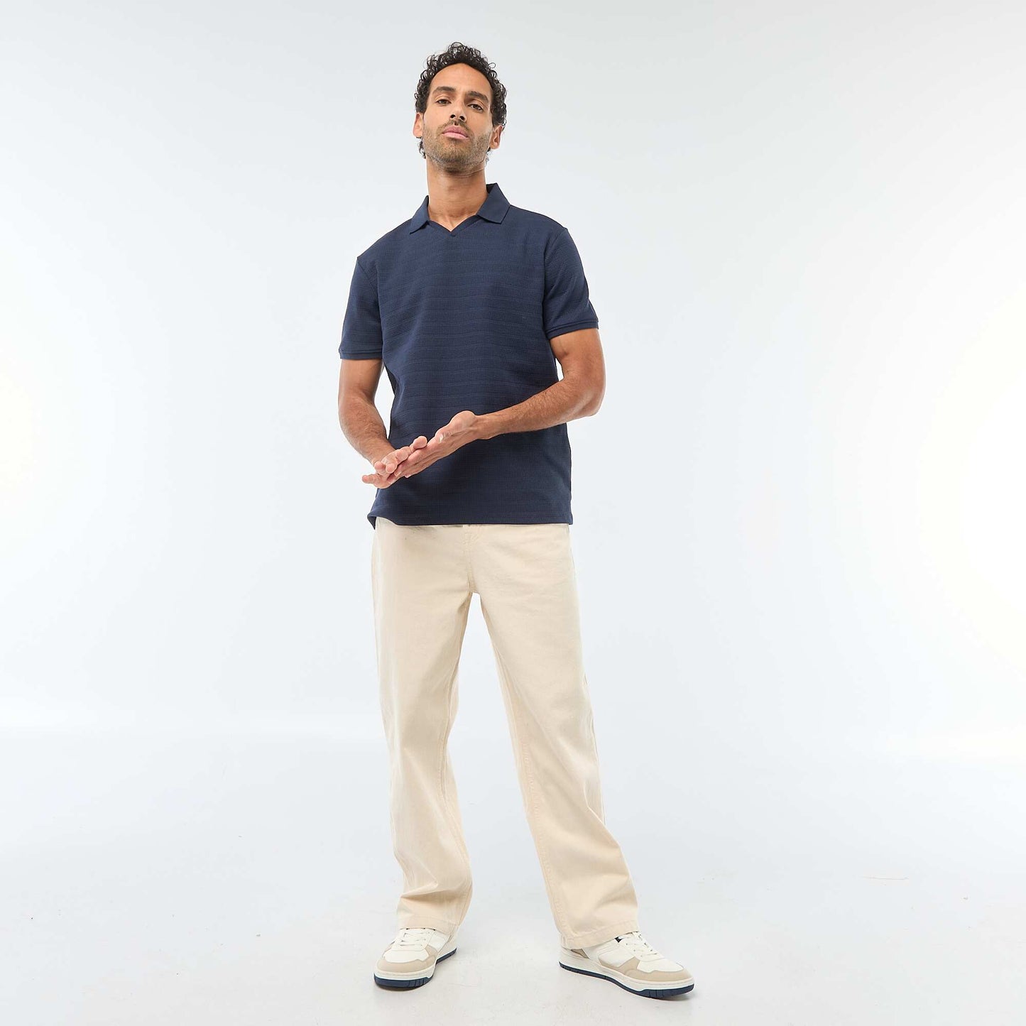 Polo en piqué de coton à manches courtes BLEU