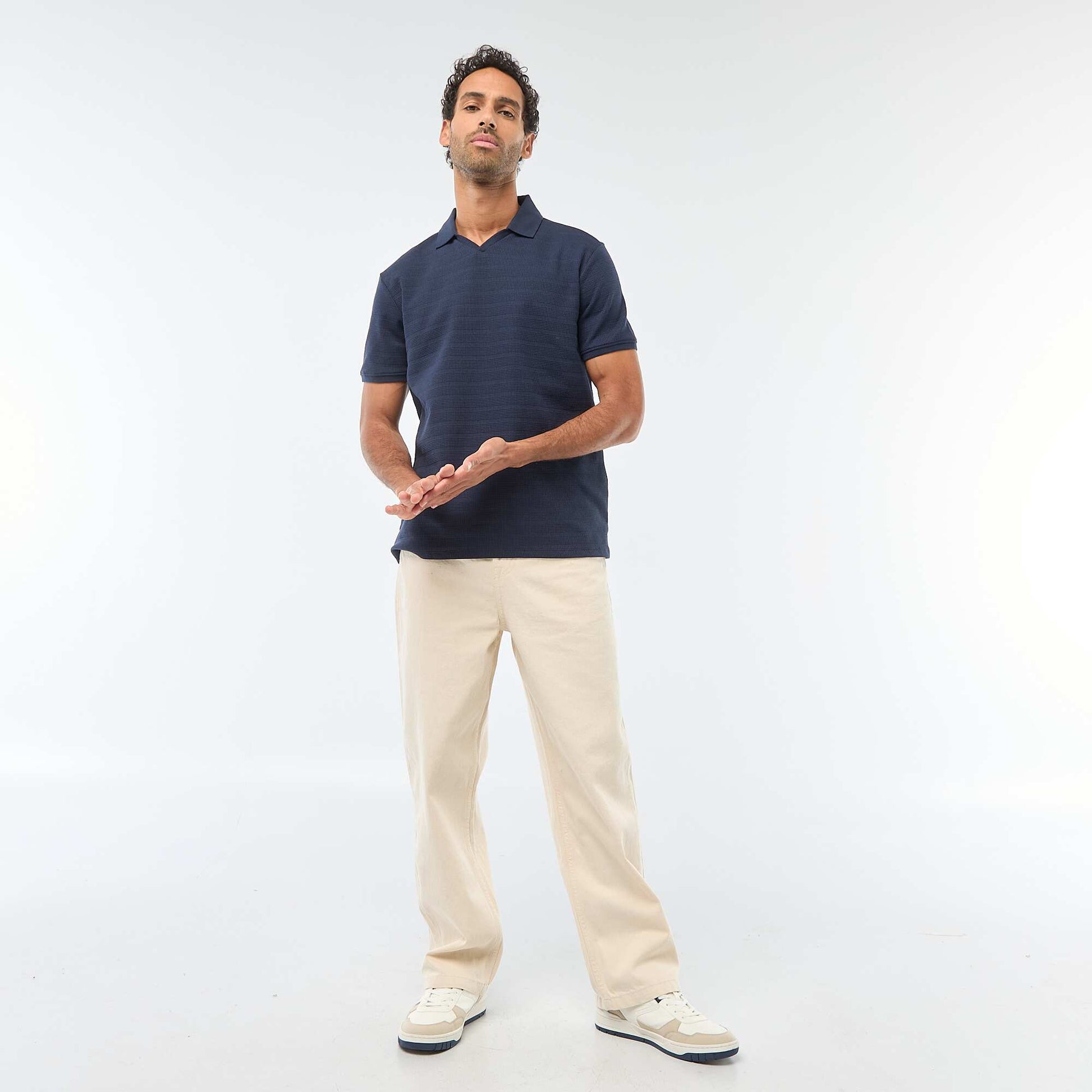 Polo en piqué de coton à manches courtes BLEU