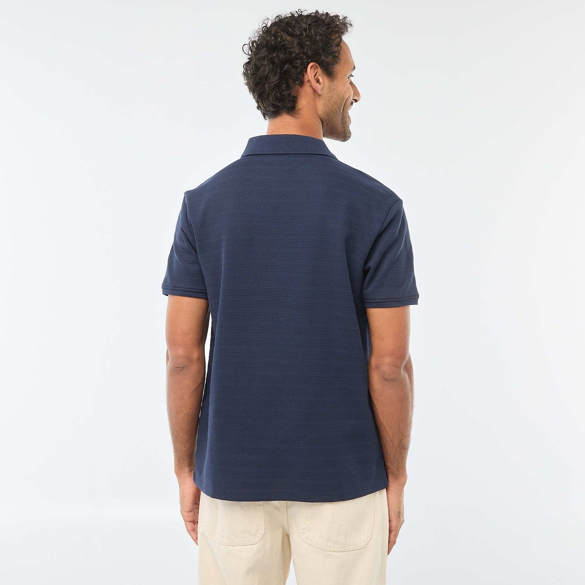 Polo en piqué de coton à manches courtes BLEU