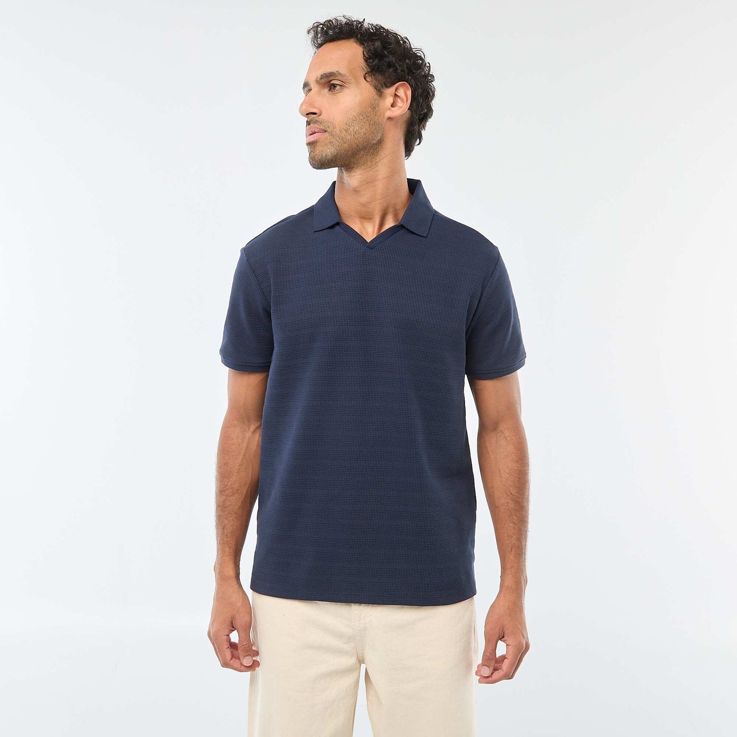 Polo en piqué de coton à manches courtes BLEU