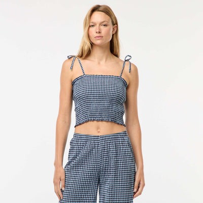Crop top smocké carreaux vichy BLEU