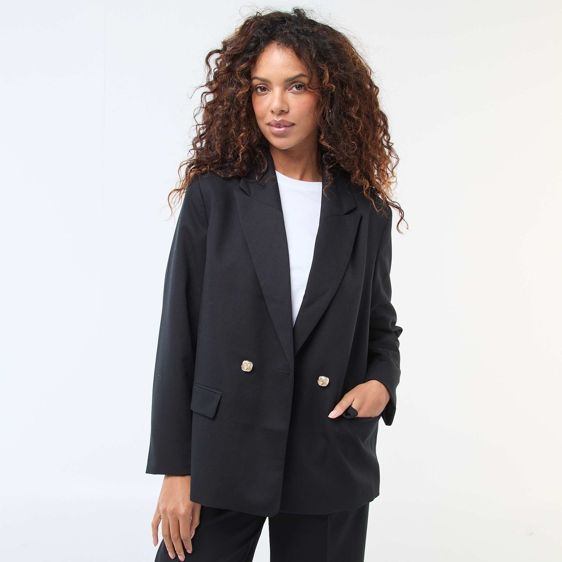 Veste de tailleur avec ouverture double boutonnage NOIR