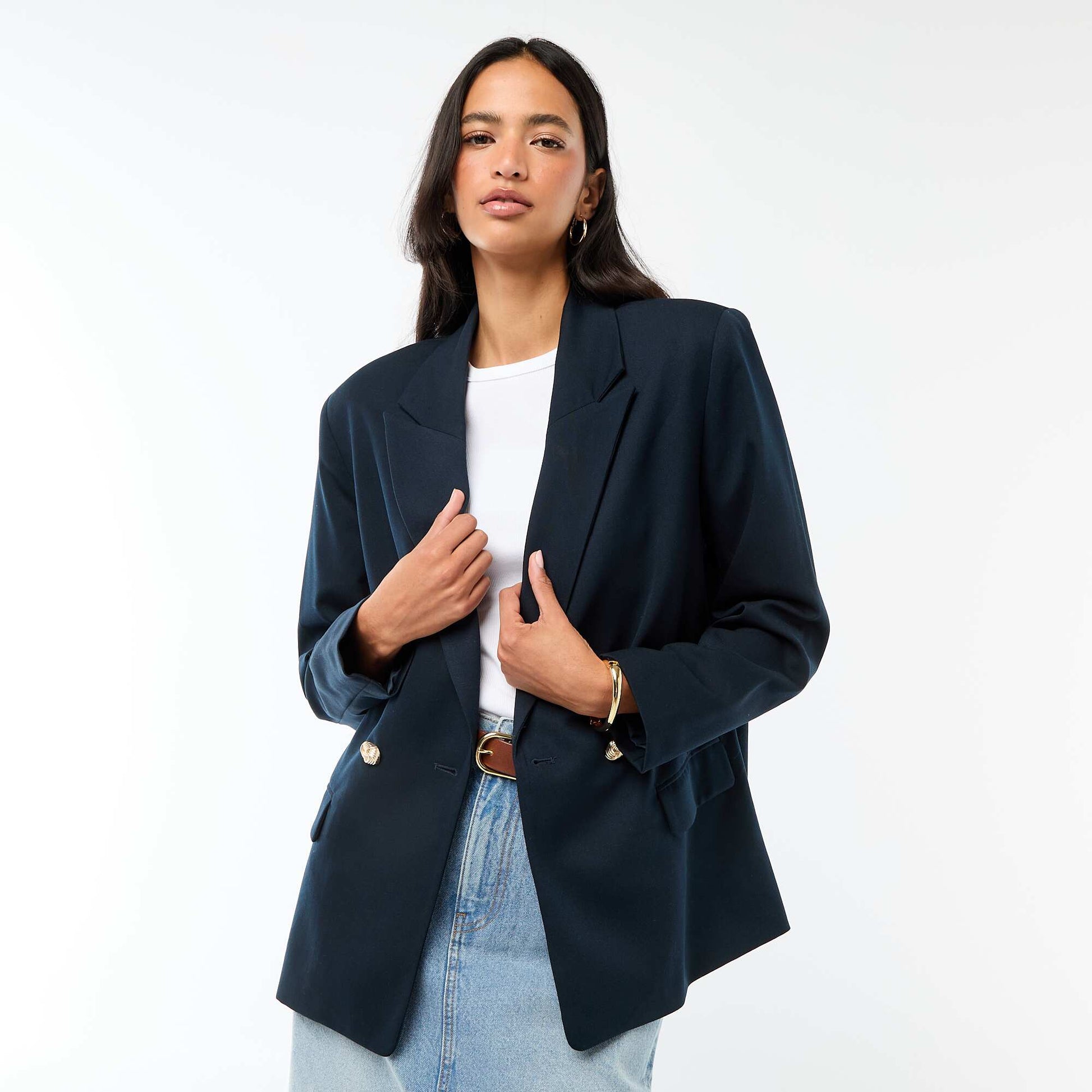 Veste de tailleur avec ouverture double boutonnage BLEU