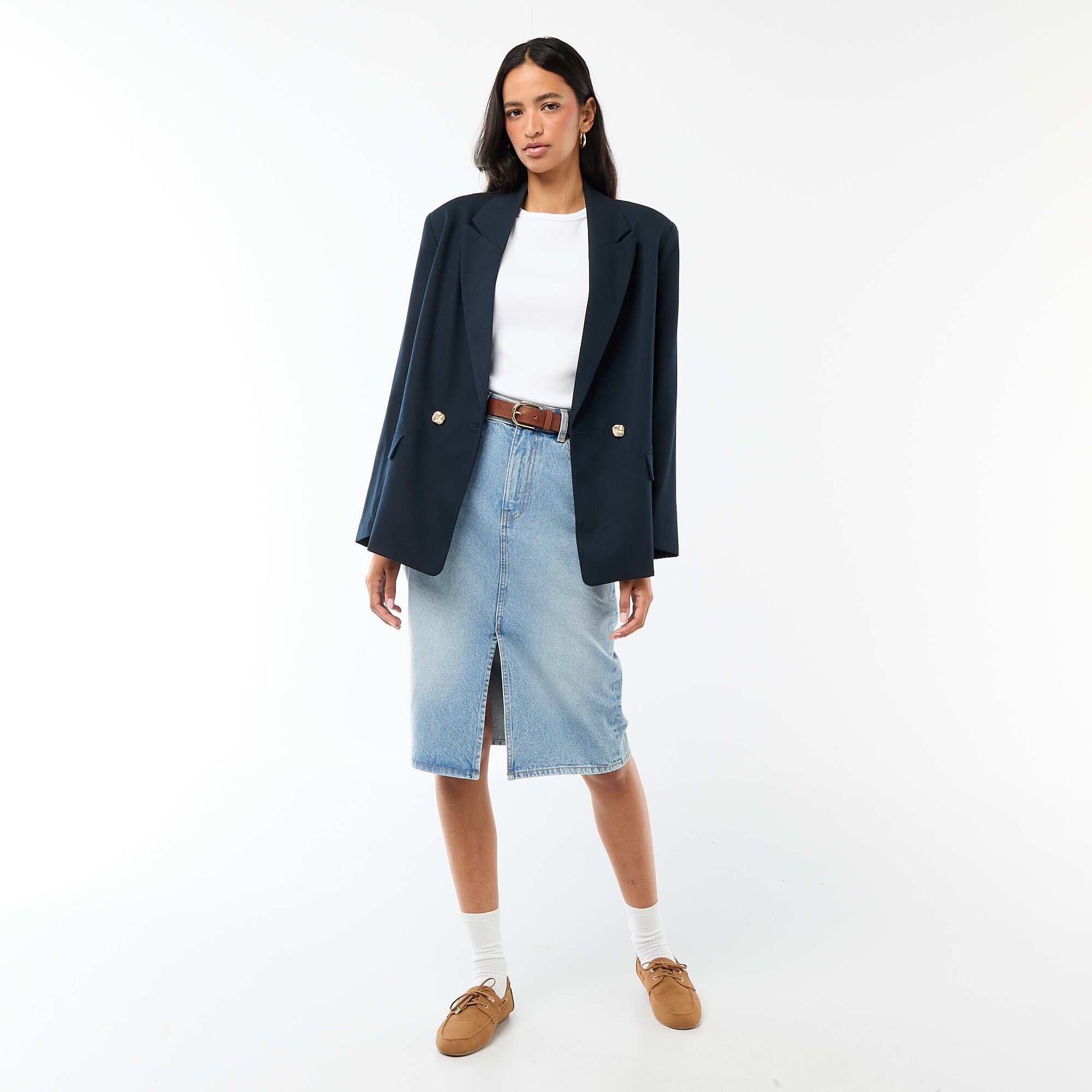 Veste de tailleur avec ouverture double boutonnage BLEU