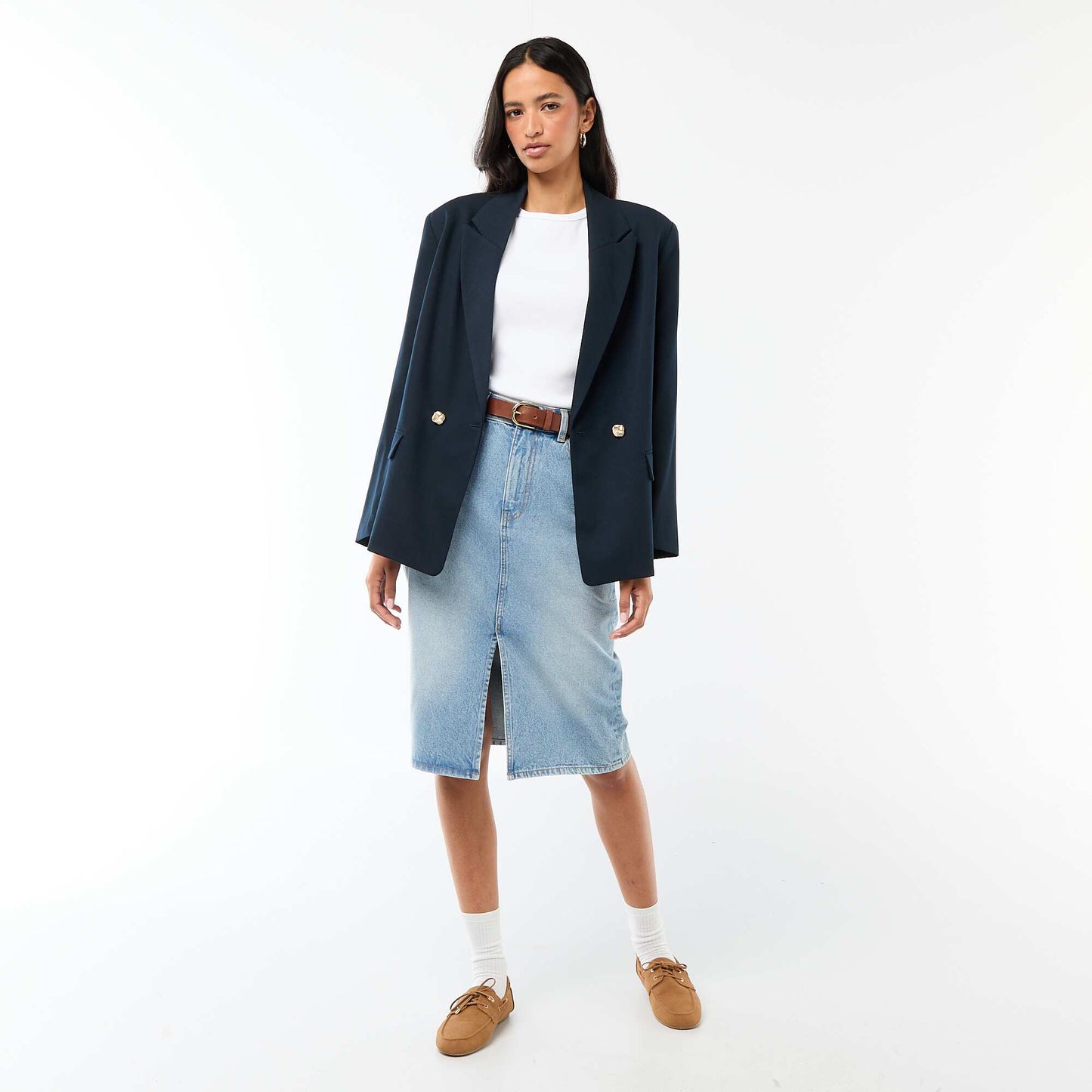 Veste de tailleur avec ouverture double boutonnage BLEU