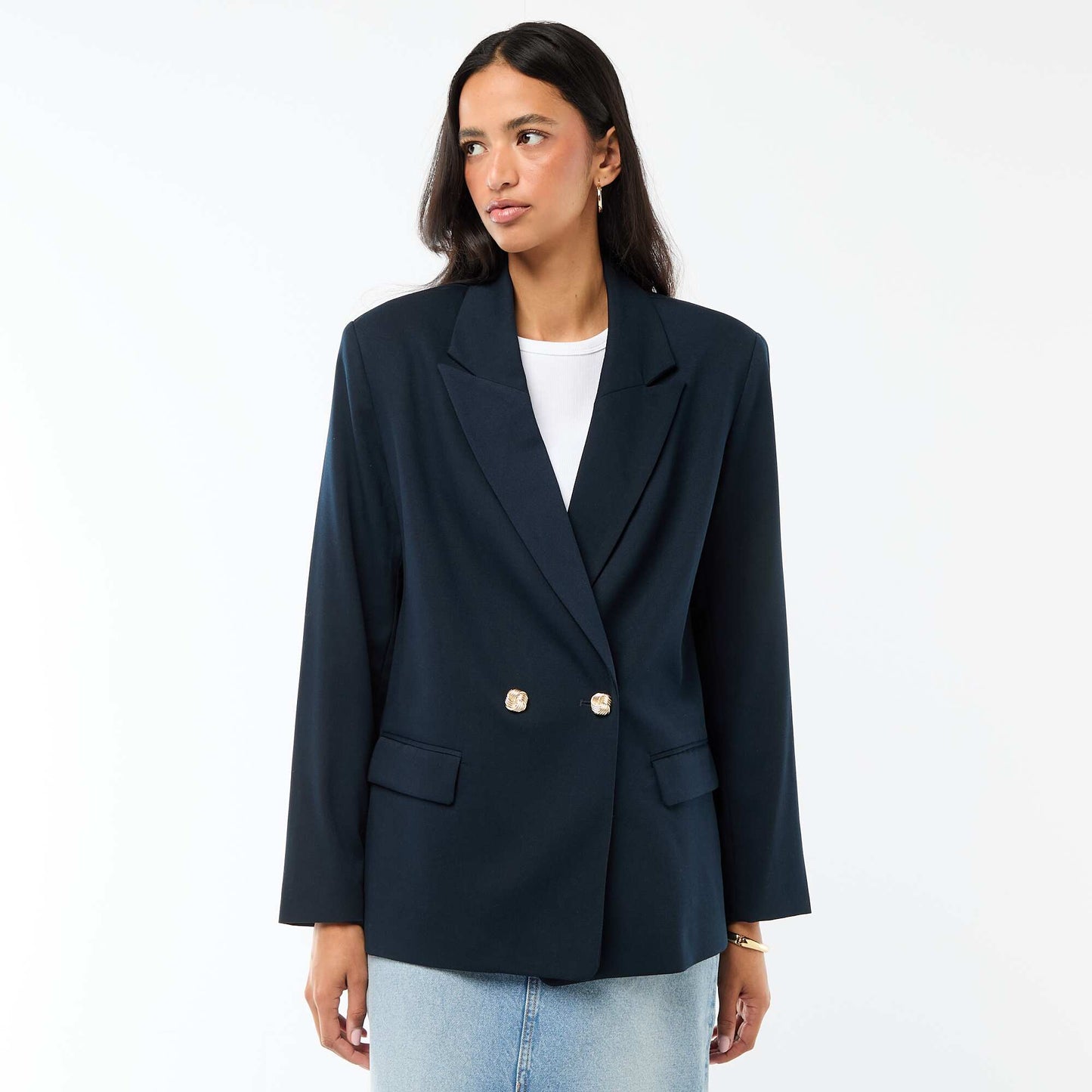 Veste de tailleur avec ouverture double boutonnage BLEU