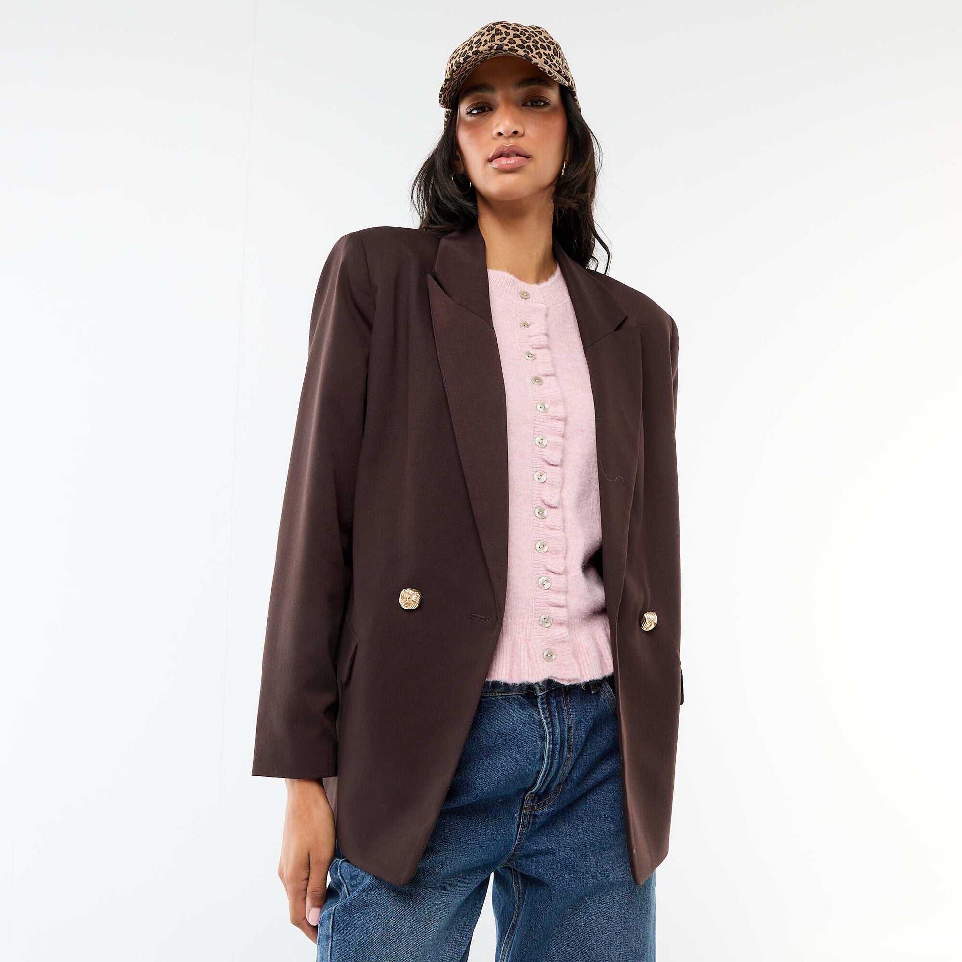 Veste de tailleur avec ouverture double boutonnage MARRON