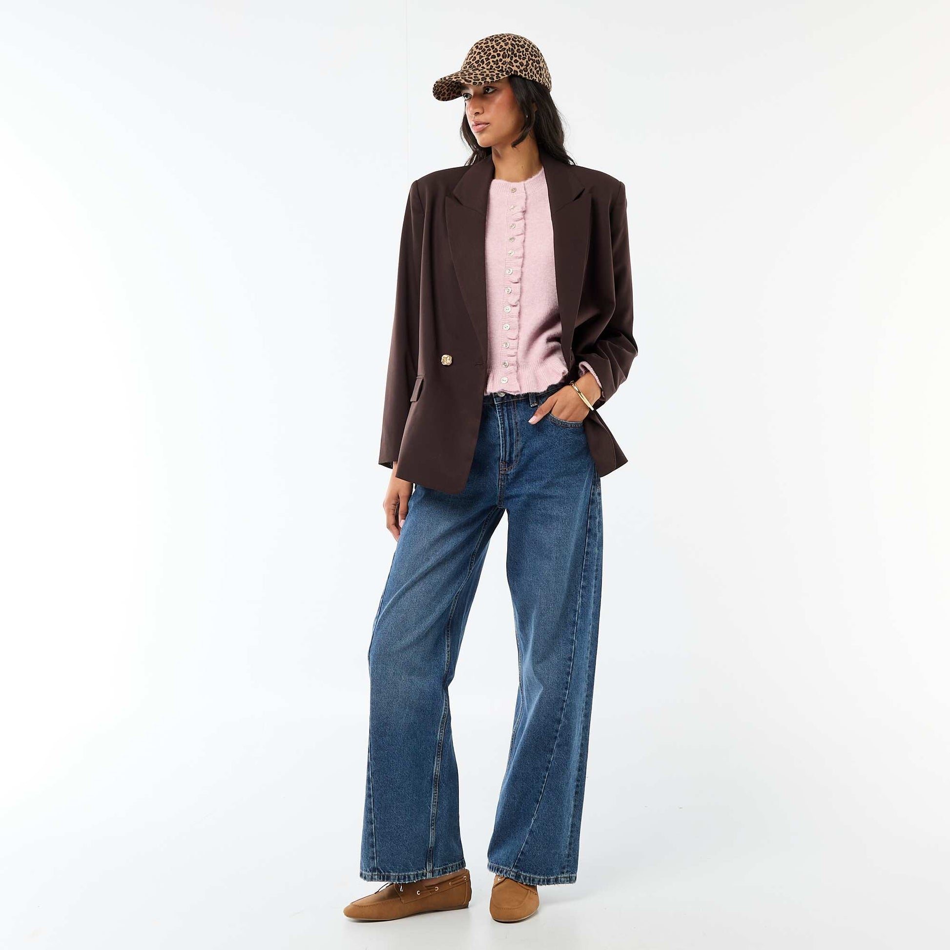 Veste de tailleur avec ouverture double boutonnage MARRON