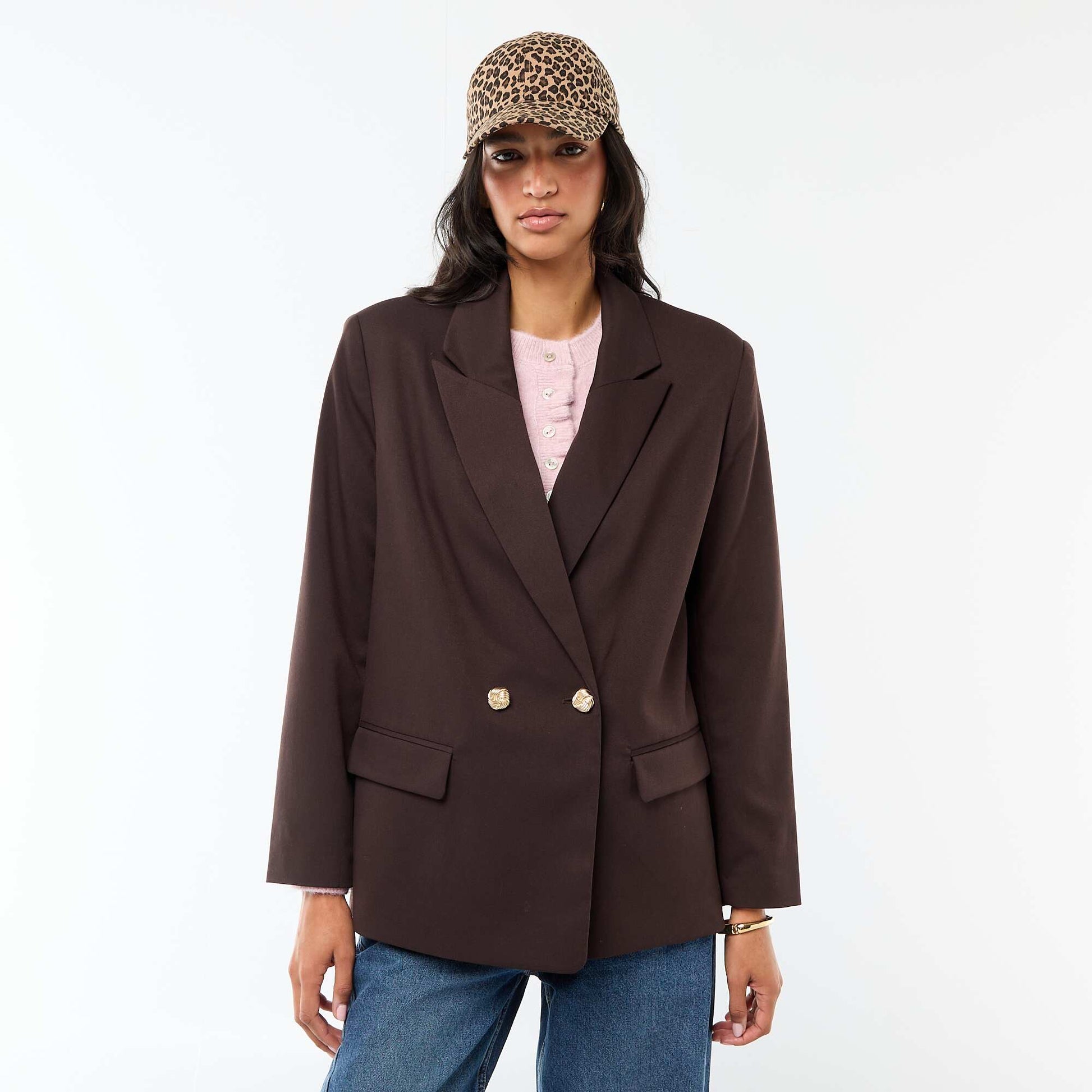 Veste de tailleur avec ouverture double boutonnage MARRON