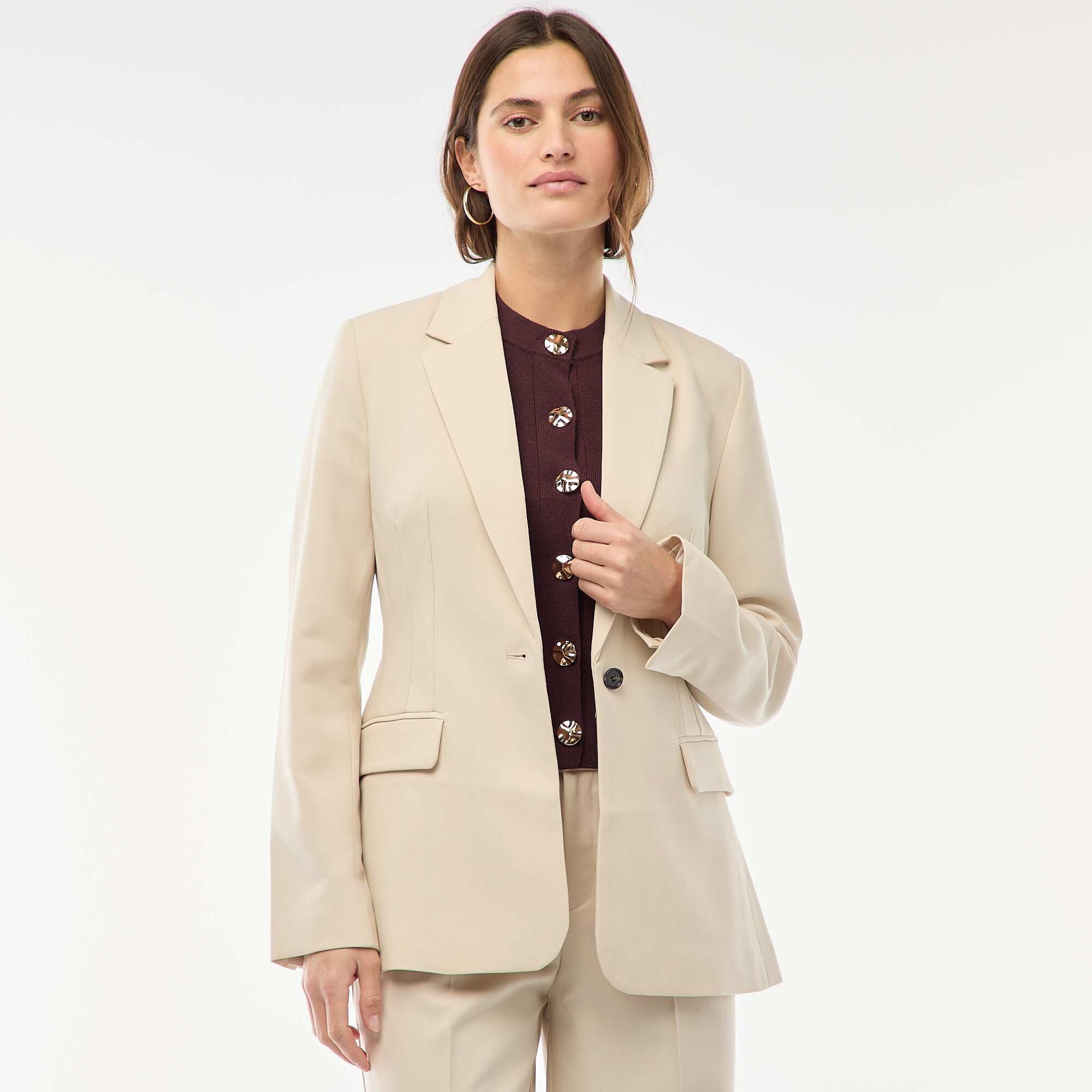 Veste blazer unie à la coupe cintrée BEIGE
