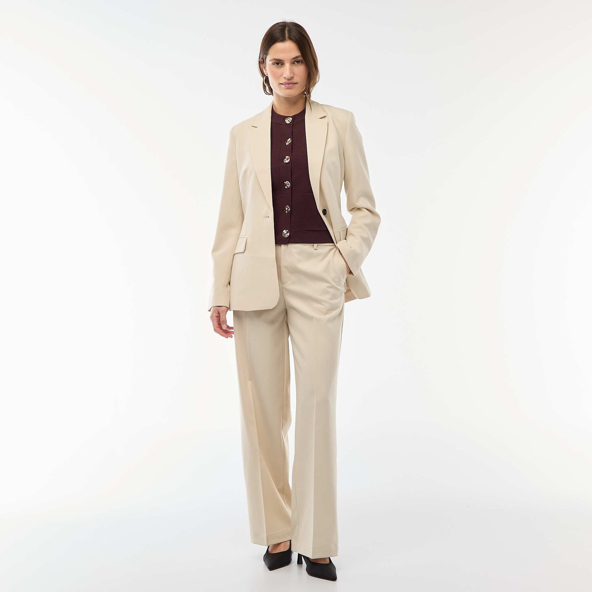 Veste blazer unie à la coupe cintrée BEIGE