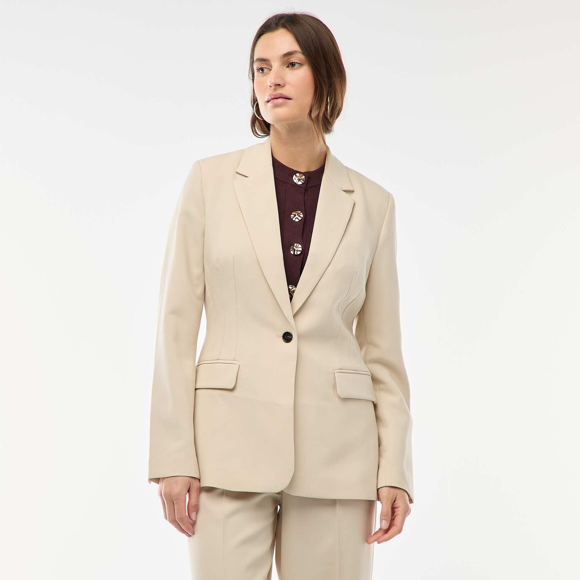 Veste blazer unie à la coupe cintrée BEIGE