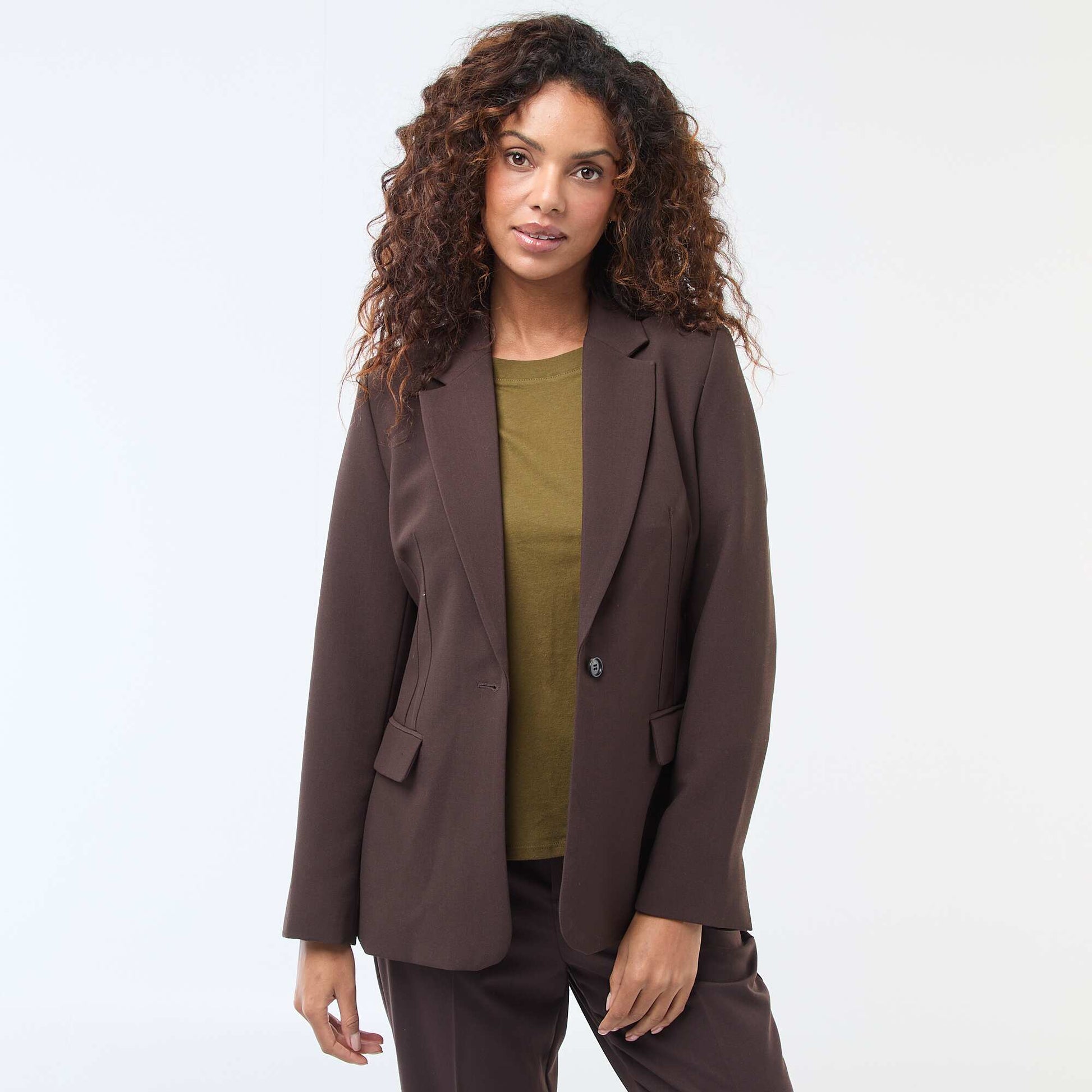 Veste blazer unie à la coupe cintrée MARRON