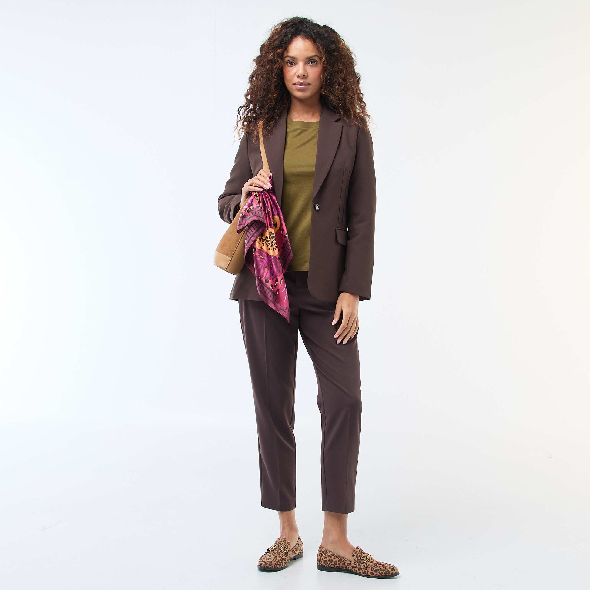 Veste blazer unie à la coupe cintrée MARRON