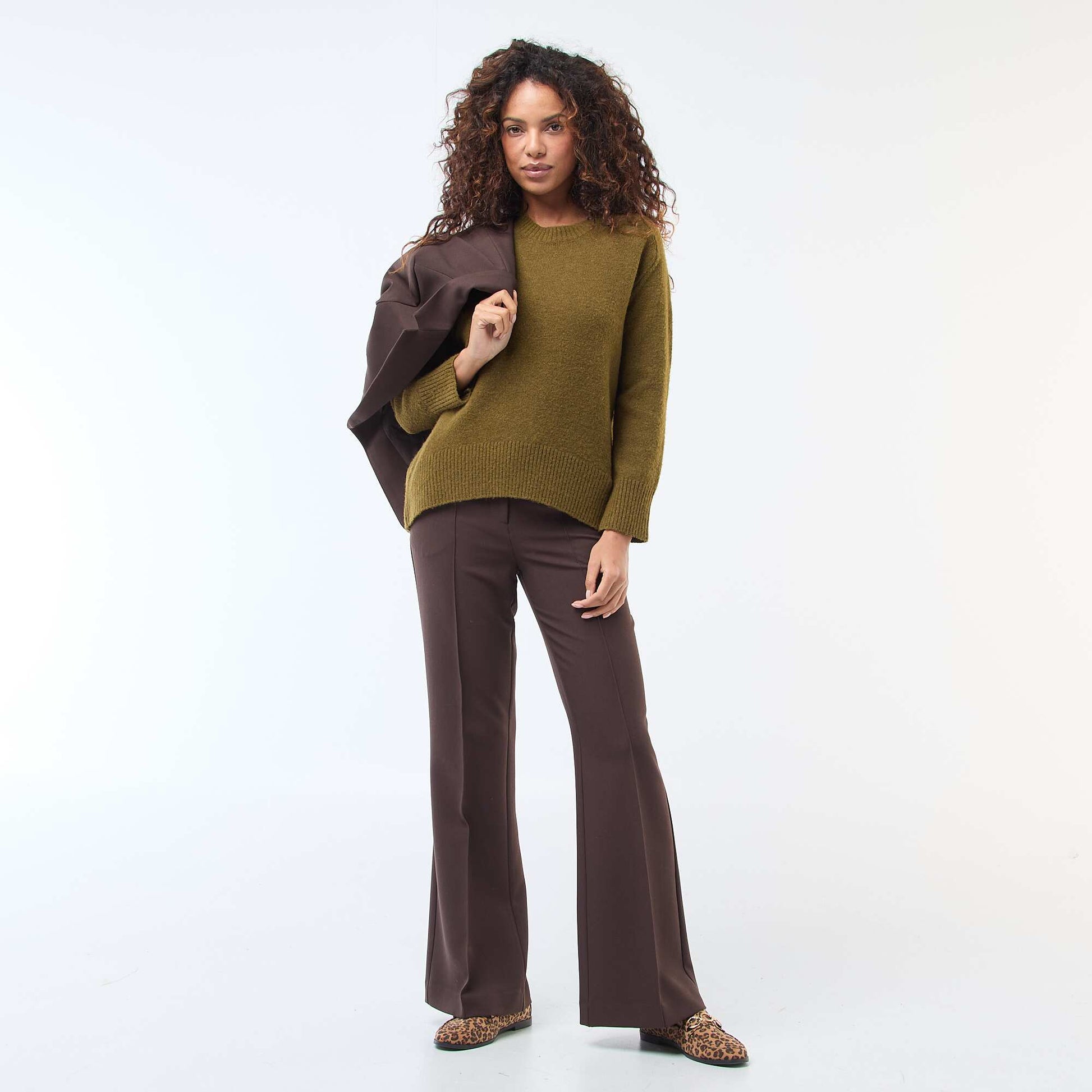 Pantalon évasé uni MARRON