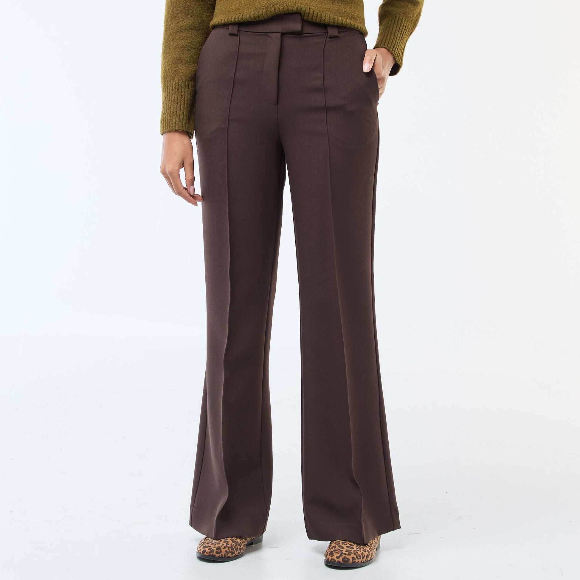 Pantalon évasé uni MARRON