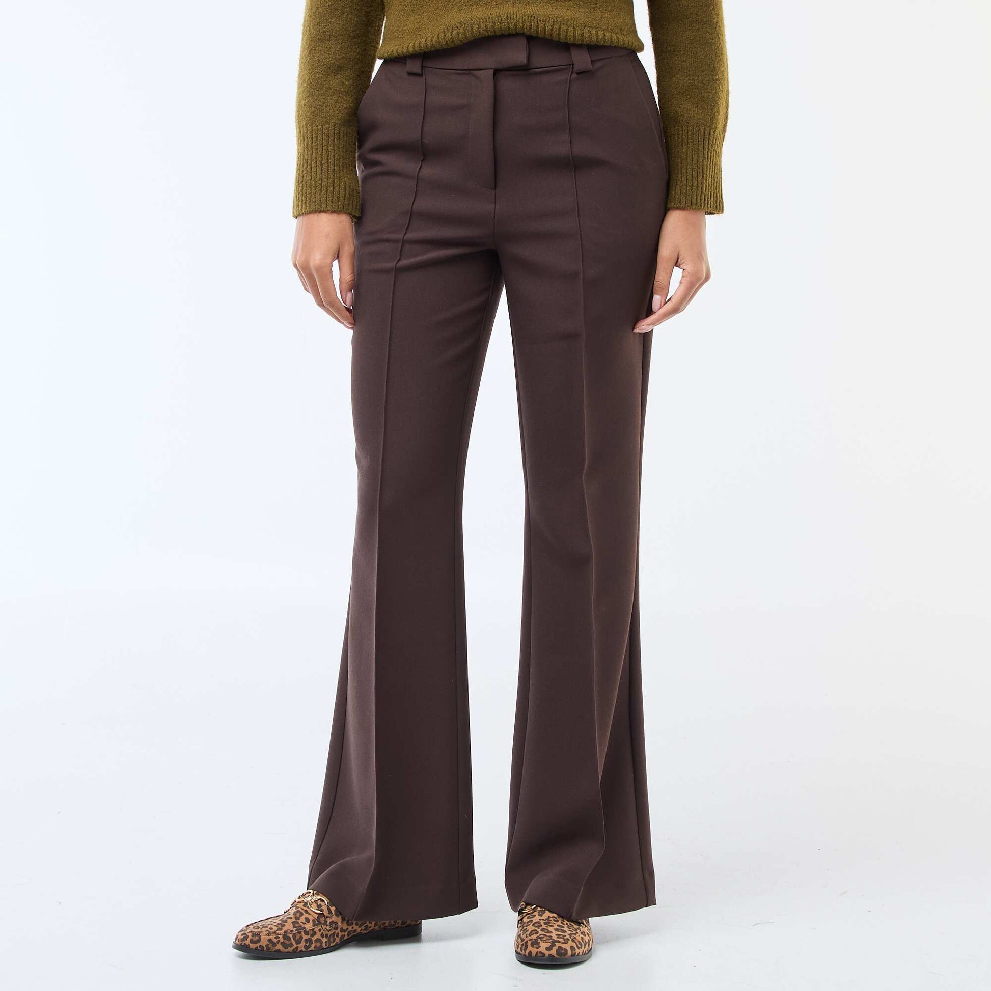 Pantalon évasé uni MARRON