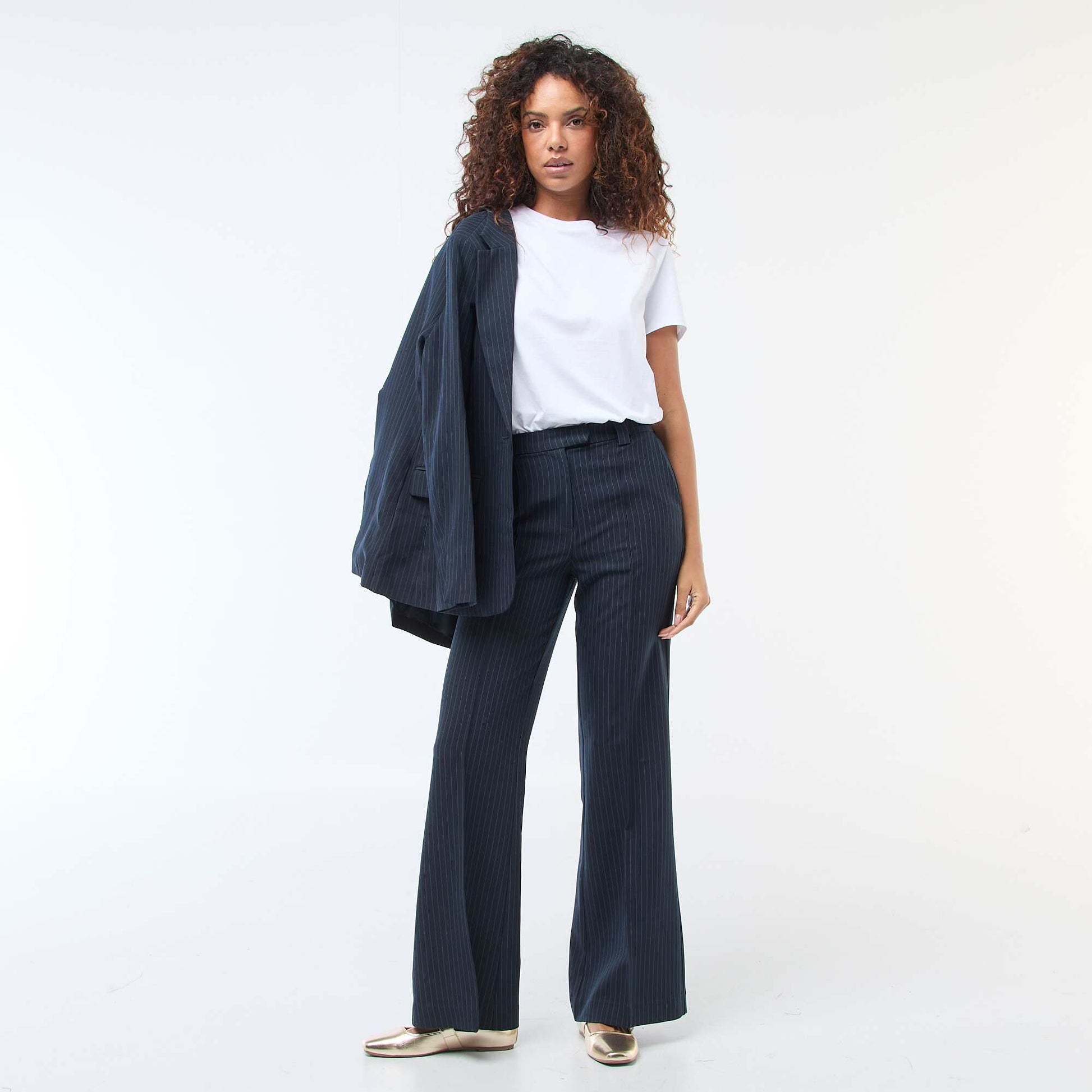 Pantalon évasé uni BLEU