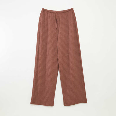 Pantalon large en maille crêpe MARRON