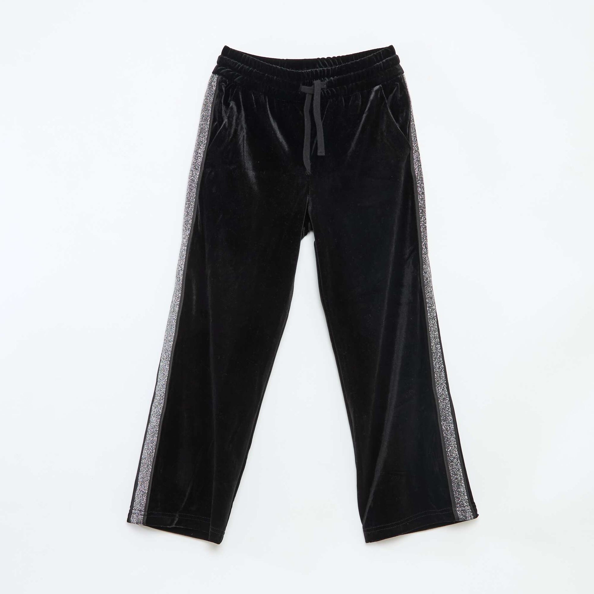 Pantalon velours à bandes pailletées NOIR