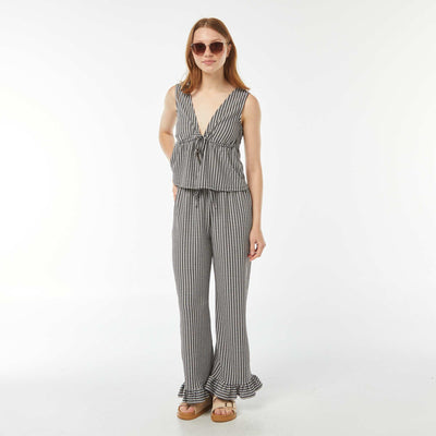 Pantalon vichy avec base volantée NOIR