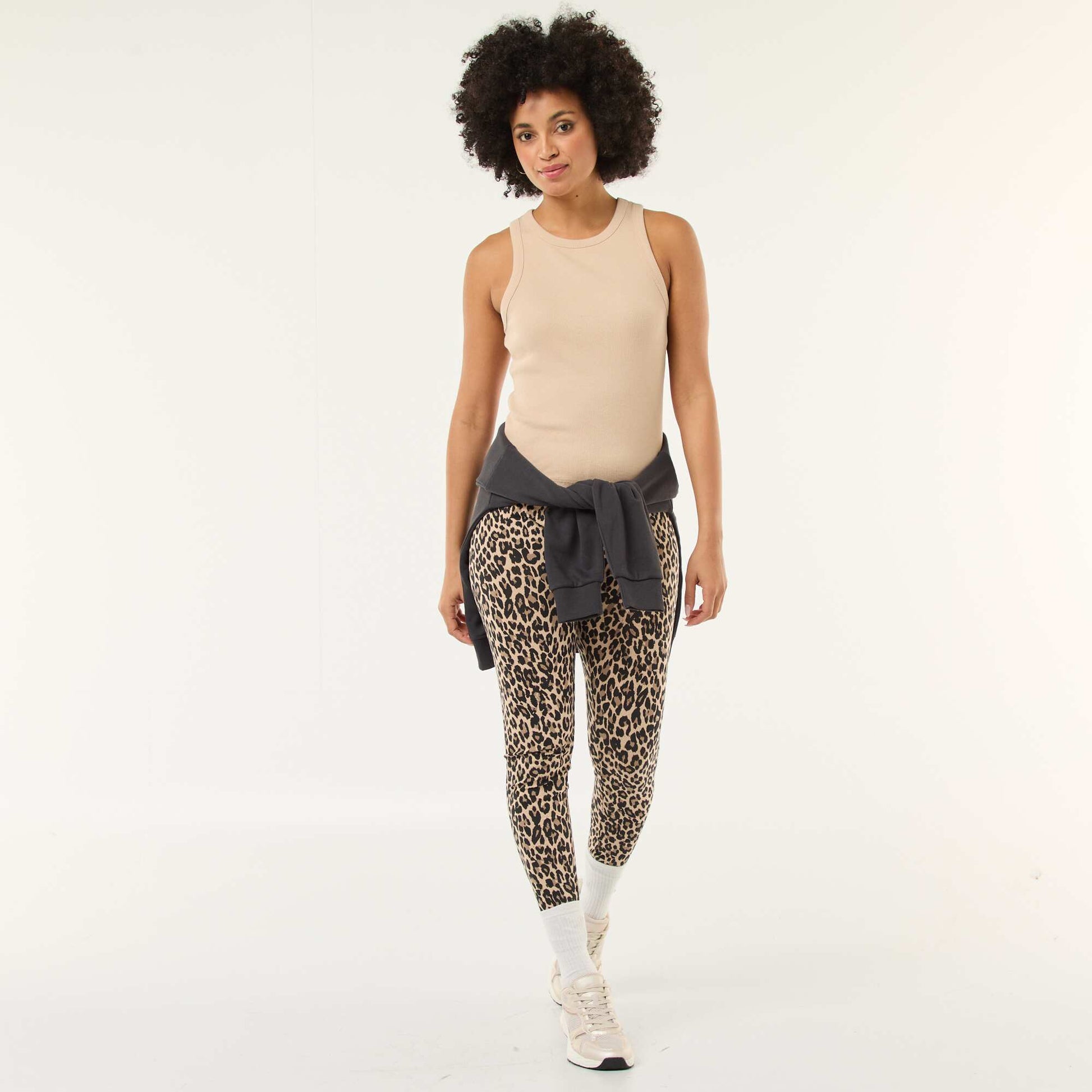 Legging imprimé léopard en coton BEIGE
