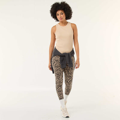 Legging imprimé léopard en coton BEIGE