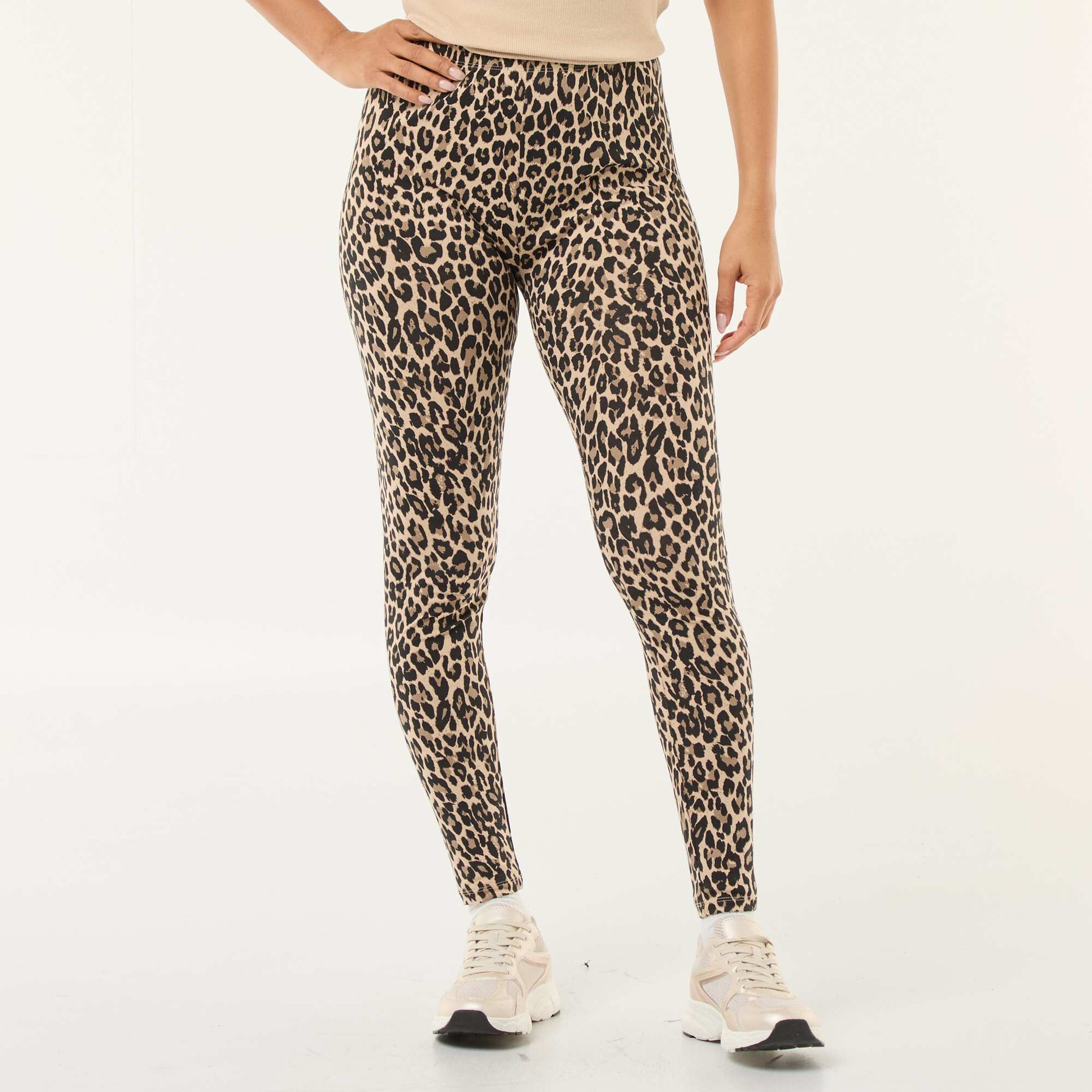 Legging imprimé léopard en coton BEIGE