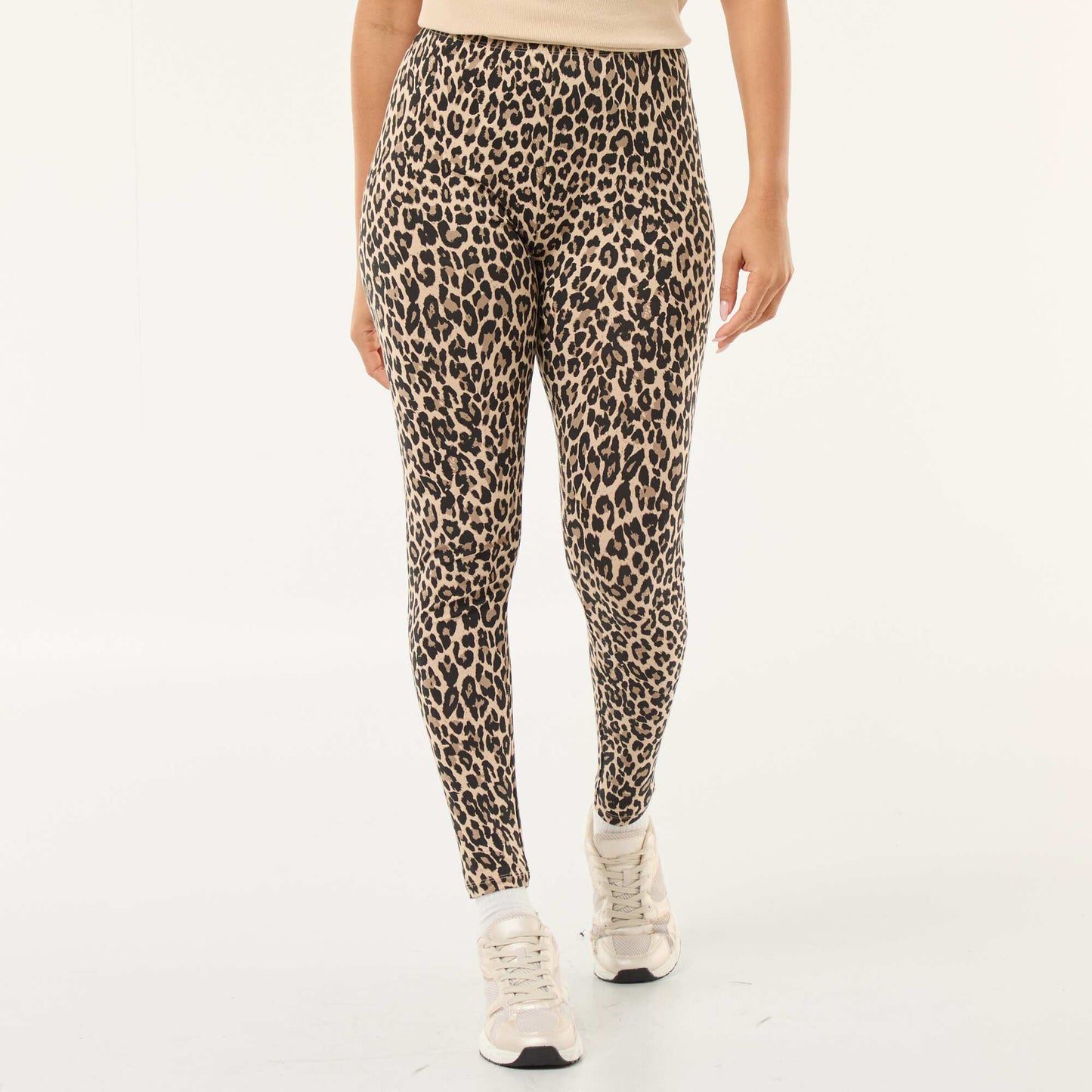 Legging imprimé léopard en coton BEIGE