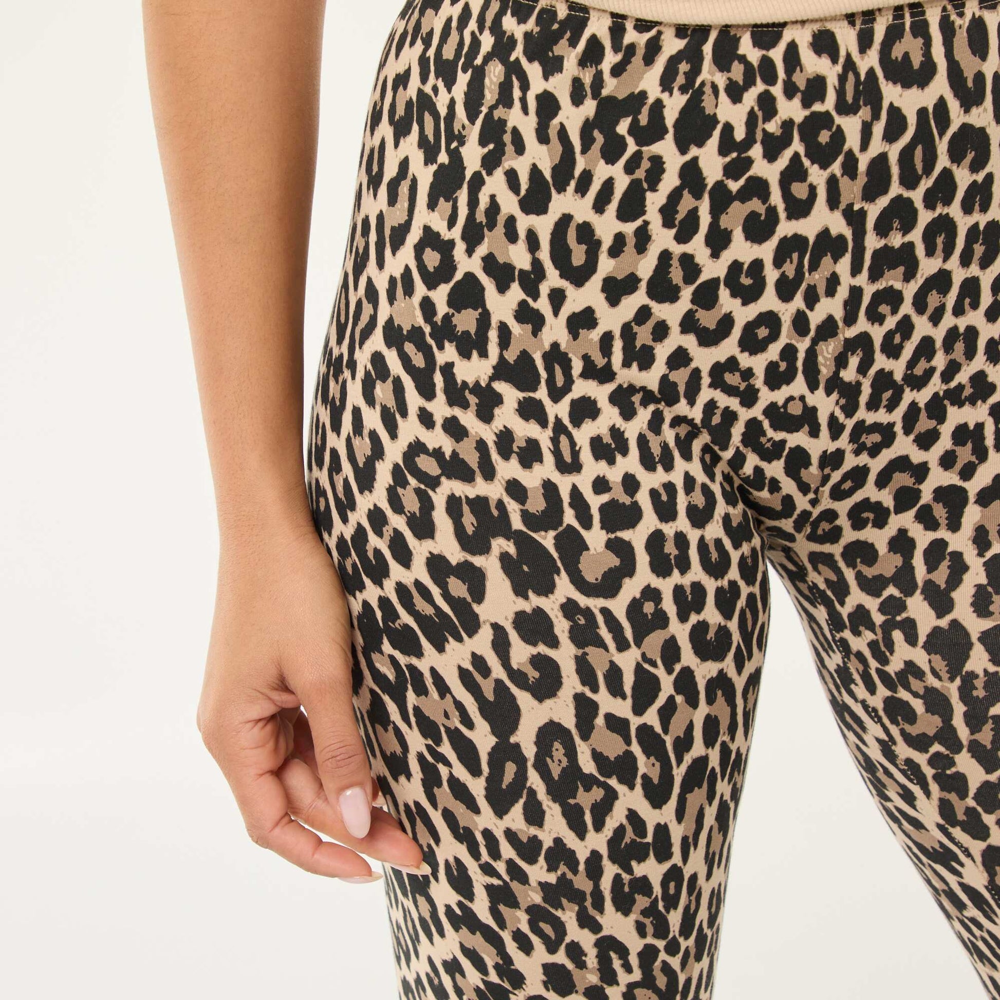 Legging imprimé léopard en coton BEIGE