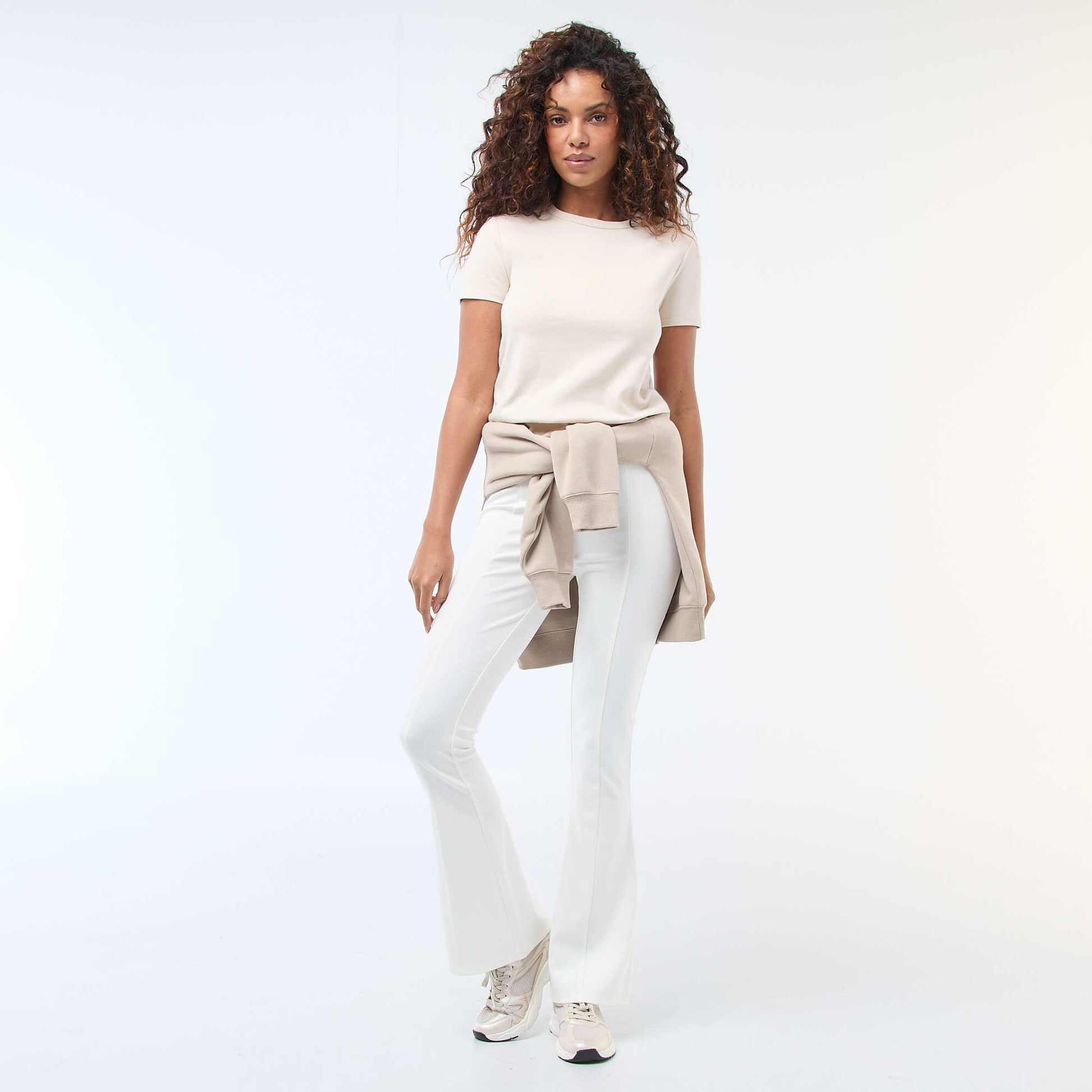 Pantalon flare maille ultra-stretch BLANC