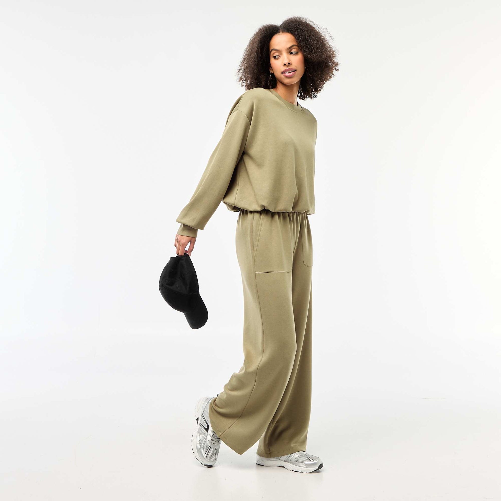 Pantalon jogging large maille douce VERT