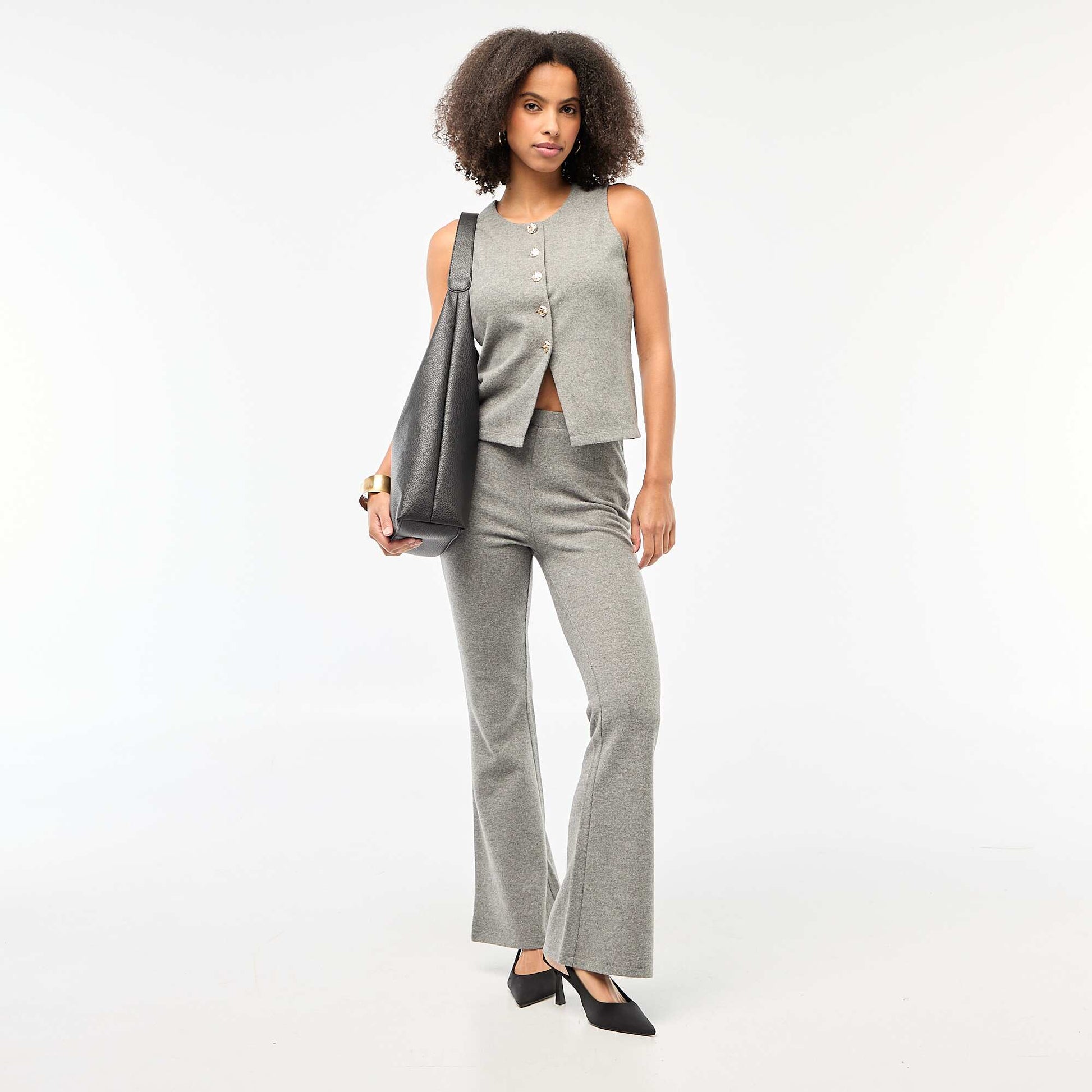 Pantalon flare en maille doudou GRIS