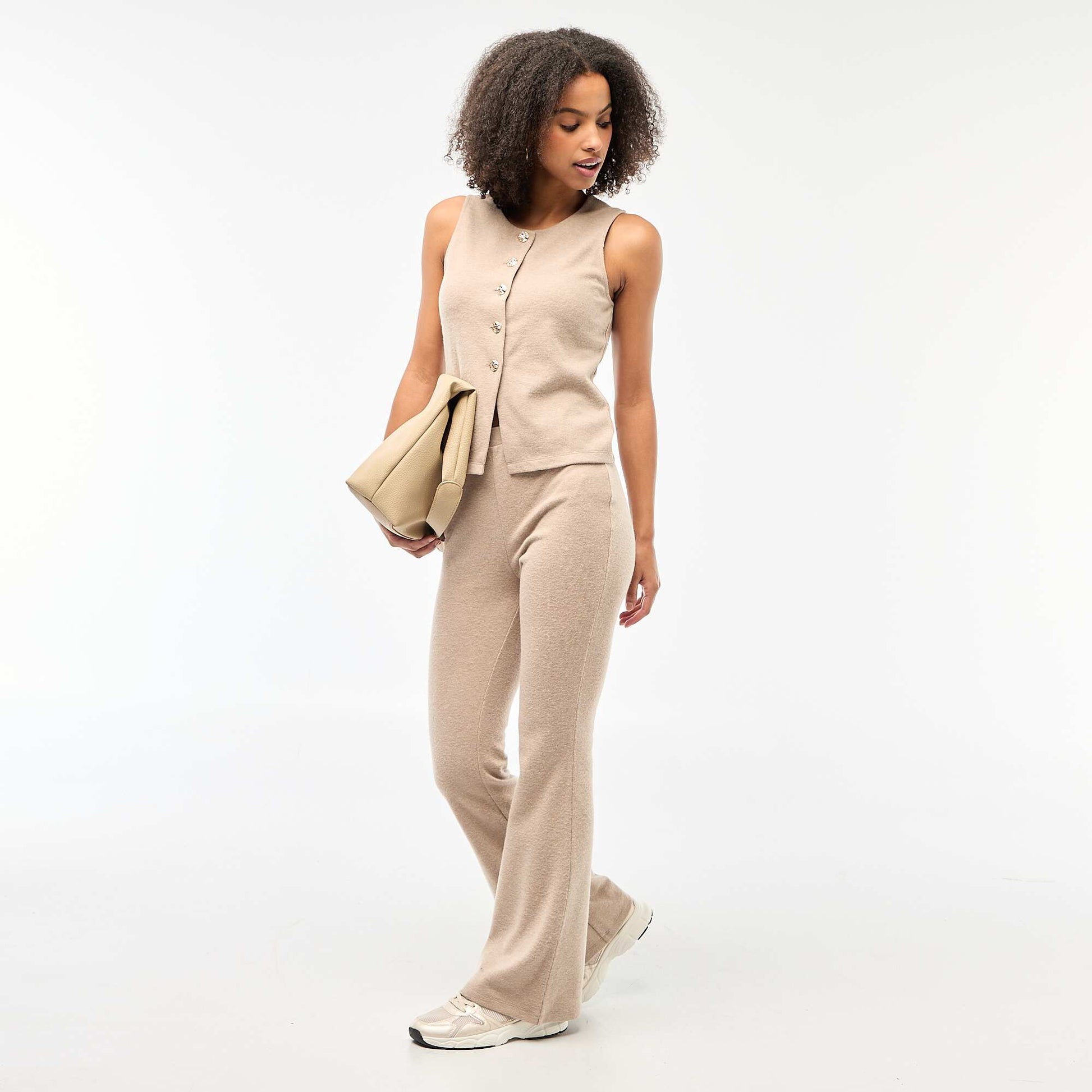 Pantalon flare en maille doudou MARRON