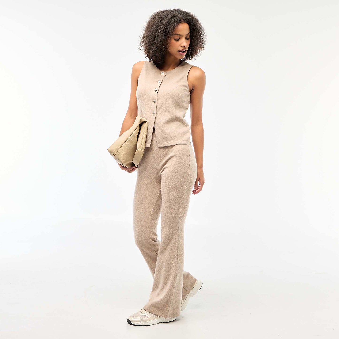 Pantalon flare en maille doudou MARRON